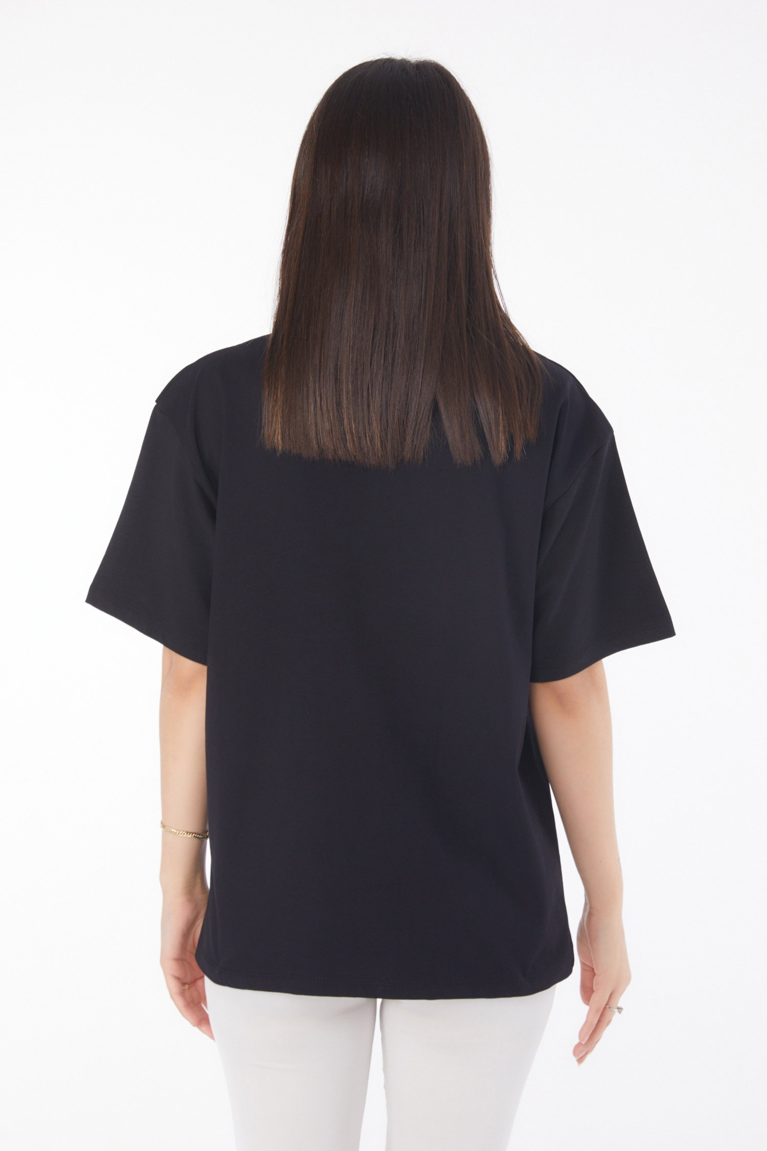 Düz Bahriye Yaka Kadın Siyah V Yaka T-Shirt - 25767 - 5