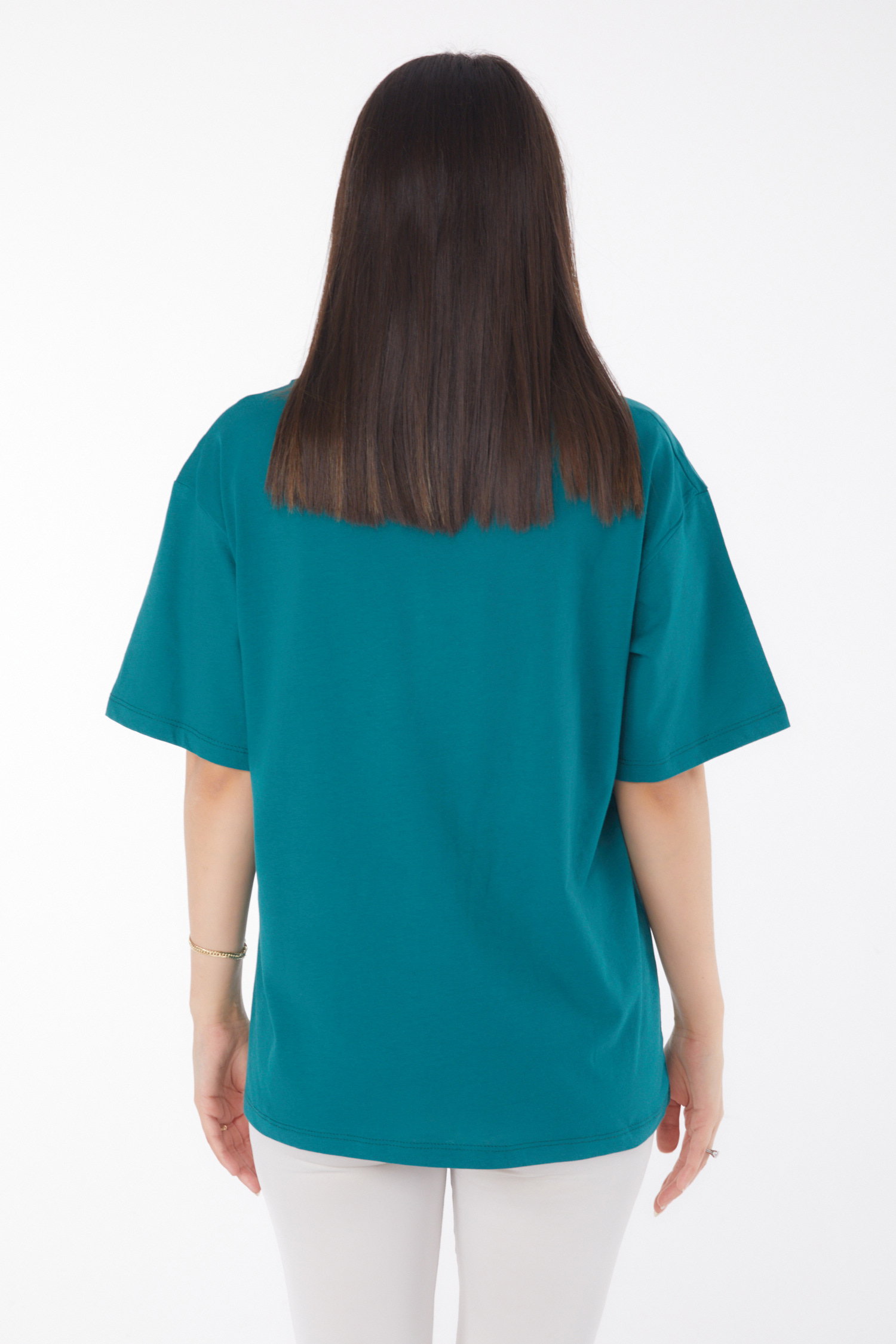 Düz Bahriye Yaka Kadın Zümrüt V Yaka T-Shirt - 25767 - 5