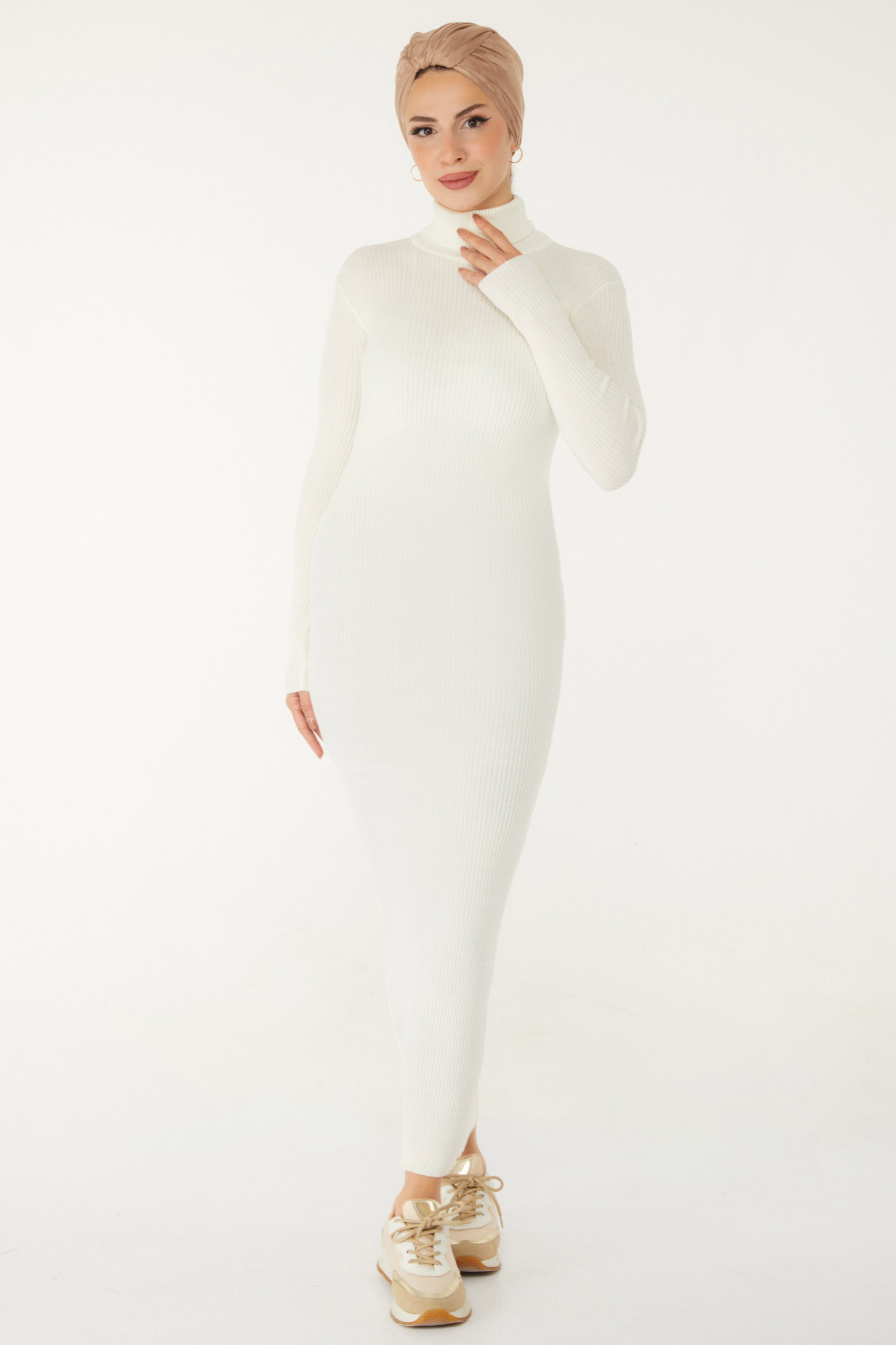 Triko Elbise Ekru - 26526 - 2