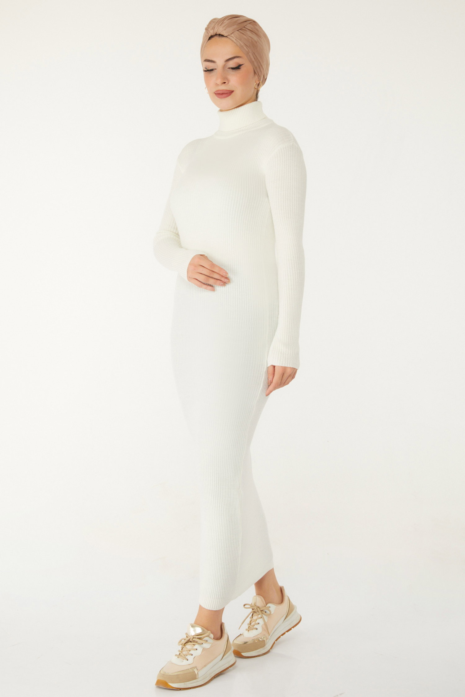 Triko Elbise Ekru - 26526 - 4