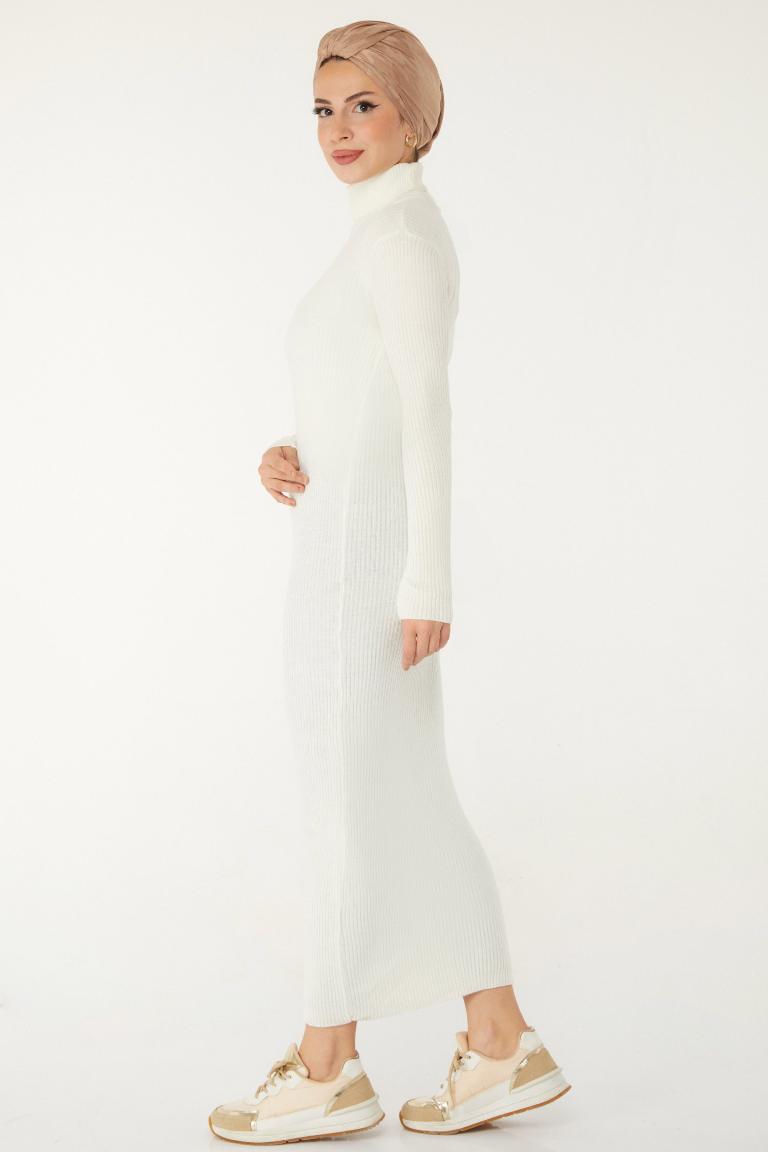Triko Elbise Ekru - 26526 - 5