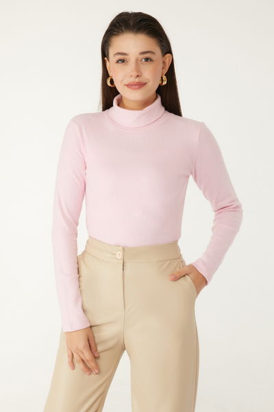 Düz Balıkcı Yaka Kadın Pembe Fitilli Badi - 26537 