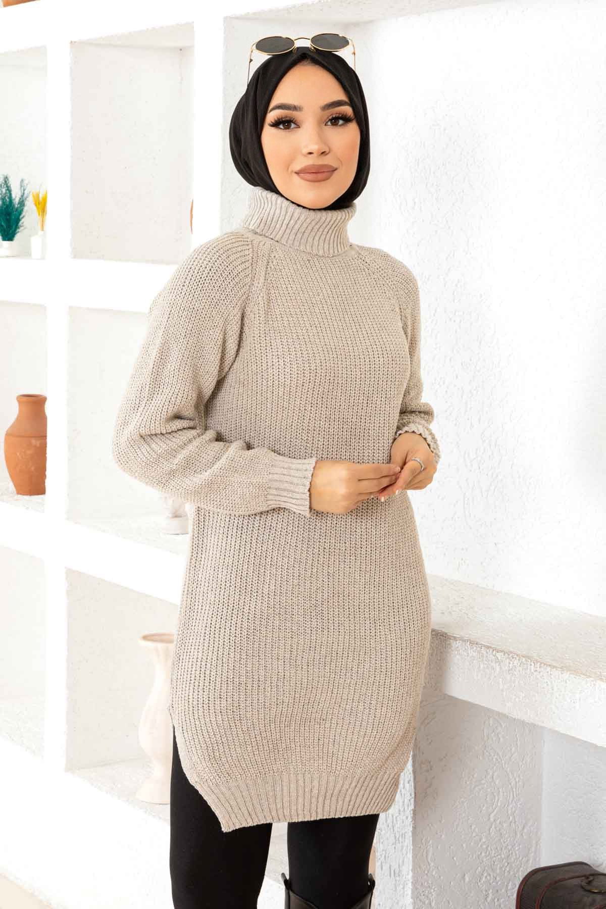 Düz Balıkcı Yaka Kadın Tas Triko Kazak - 26595 - 3