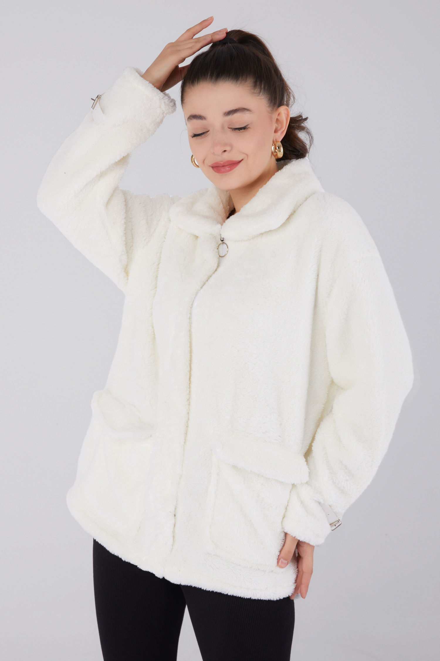 Peluş Ceket Ekru - 13323 - 1