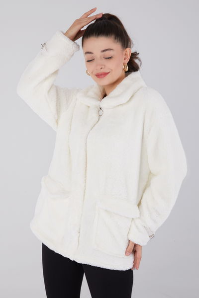 Peluş Ceket Ekru - 13323 