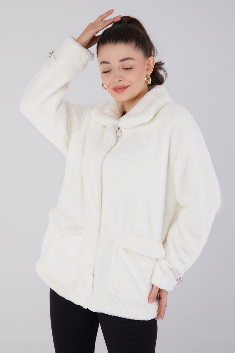 Peluş Ceket Ekru - 13323 - TOFİSA