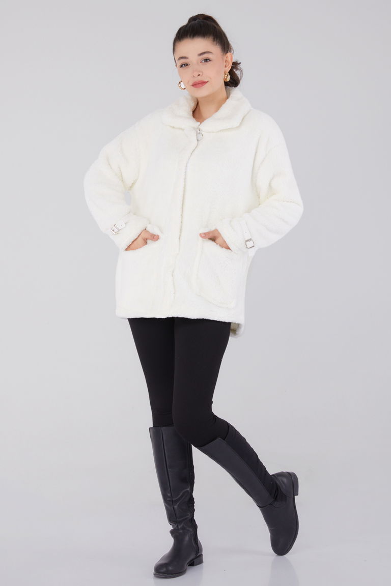 Peluş Ceket Ekru - 13323 - TOFİSA
