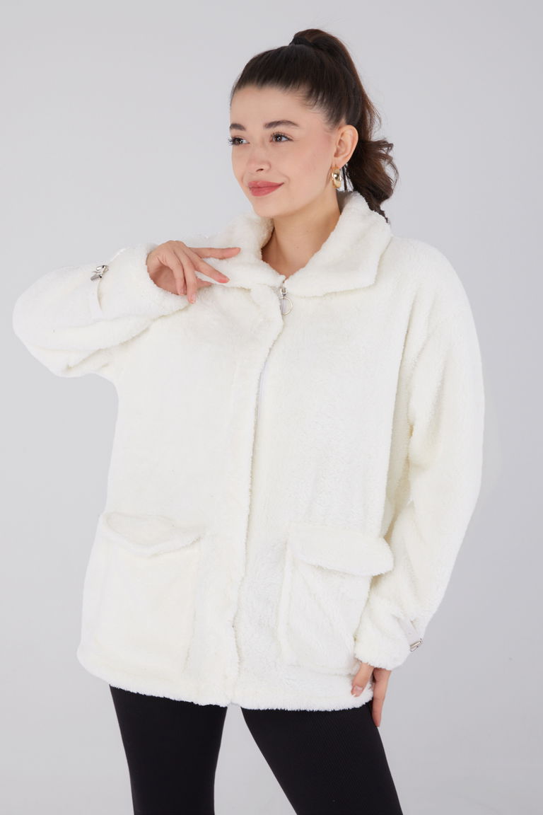 Peluş Ceket Ekru - 13323 - TOFİSA