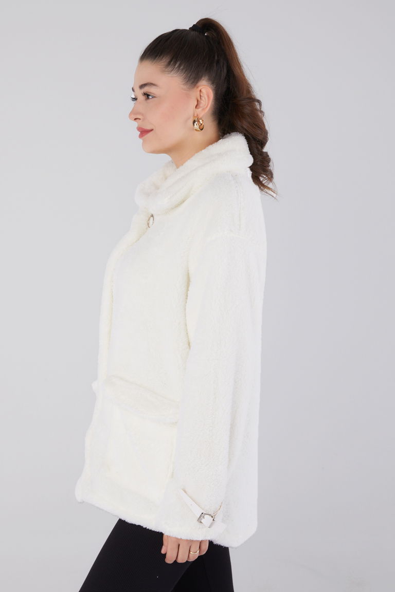Peluş Ceket Ekru - 13323 - TOFİSA