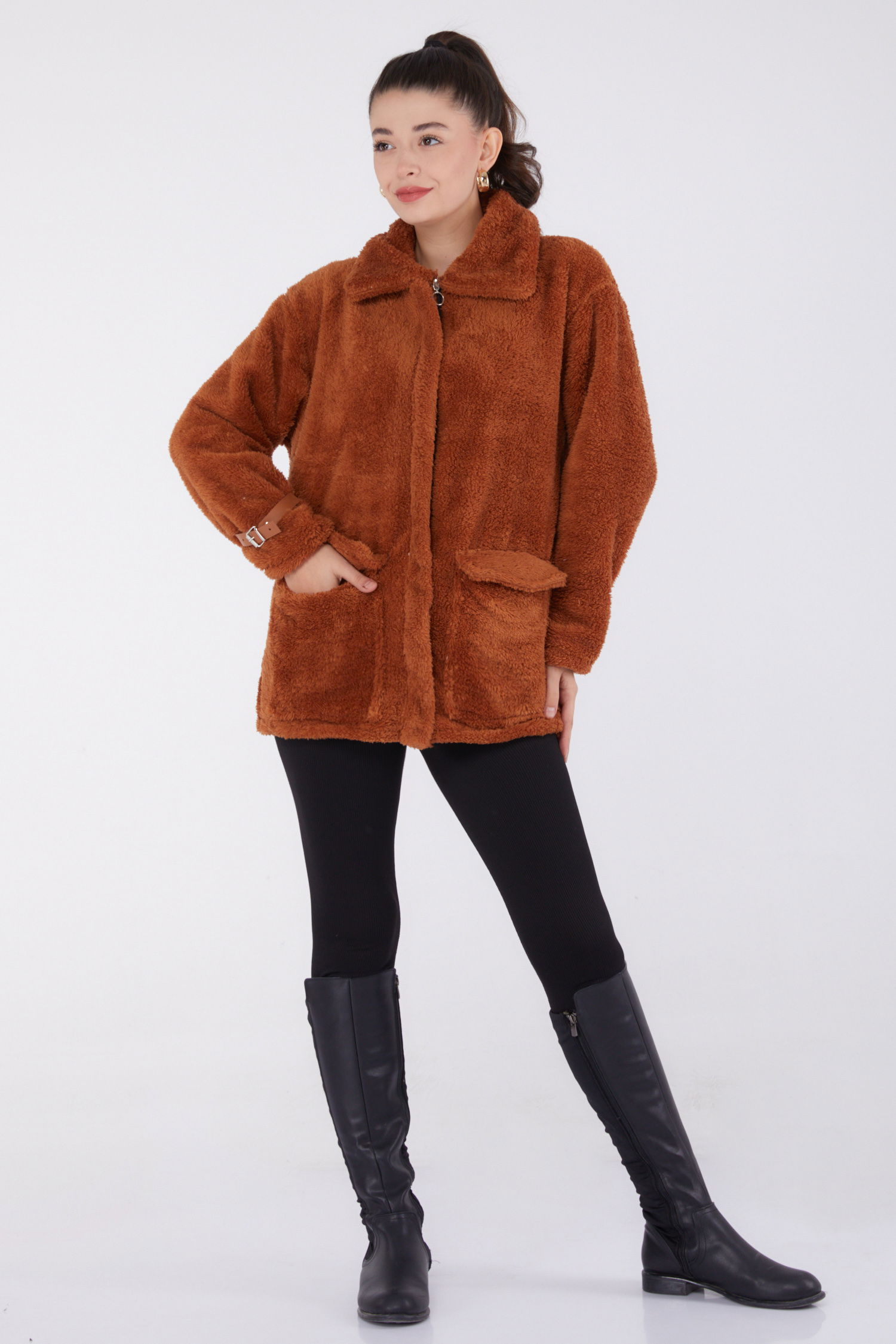 Peluş Ceket Taba - 13323 - 2
