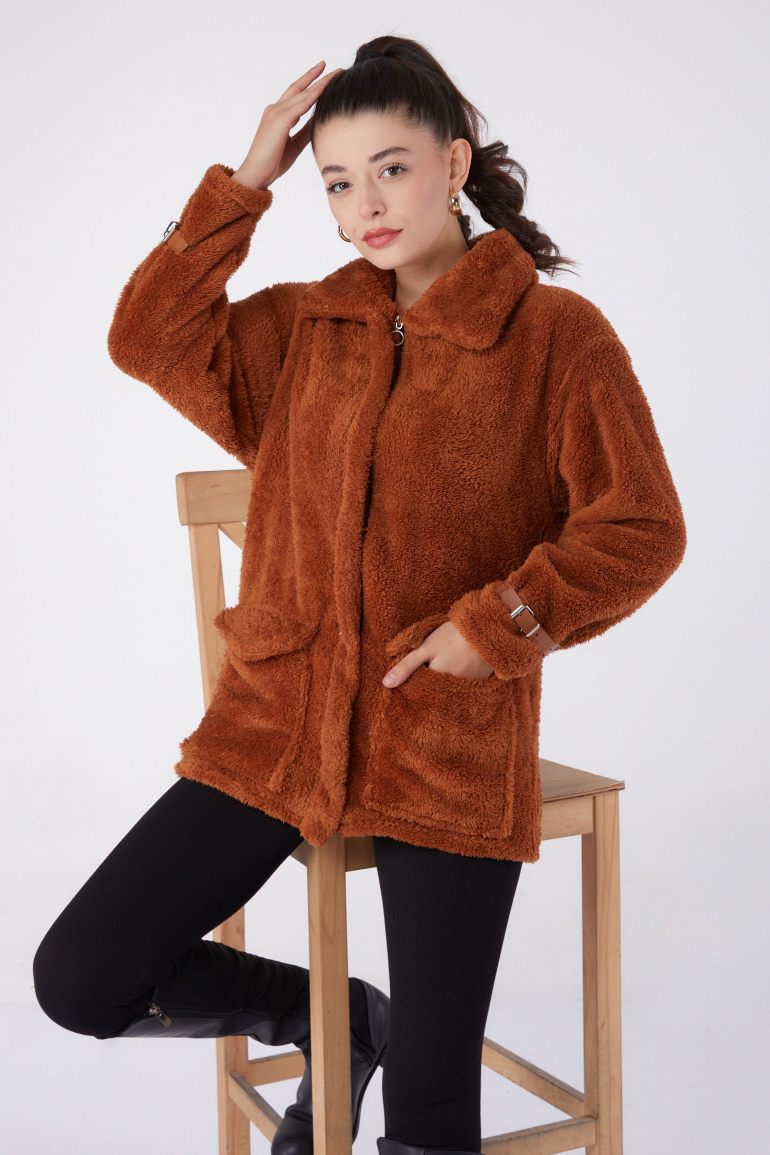 Peluş Ceket Taba - 13323 - 3
