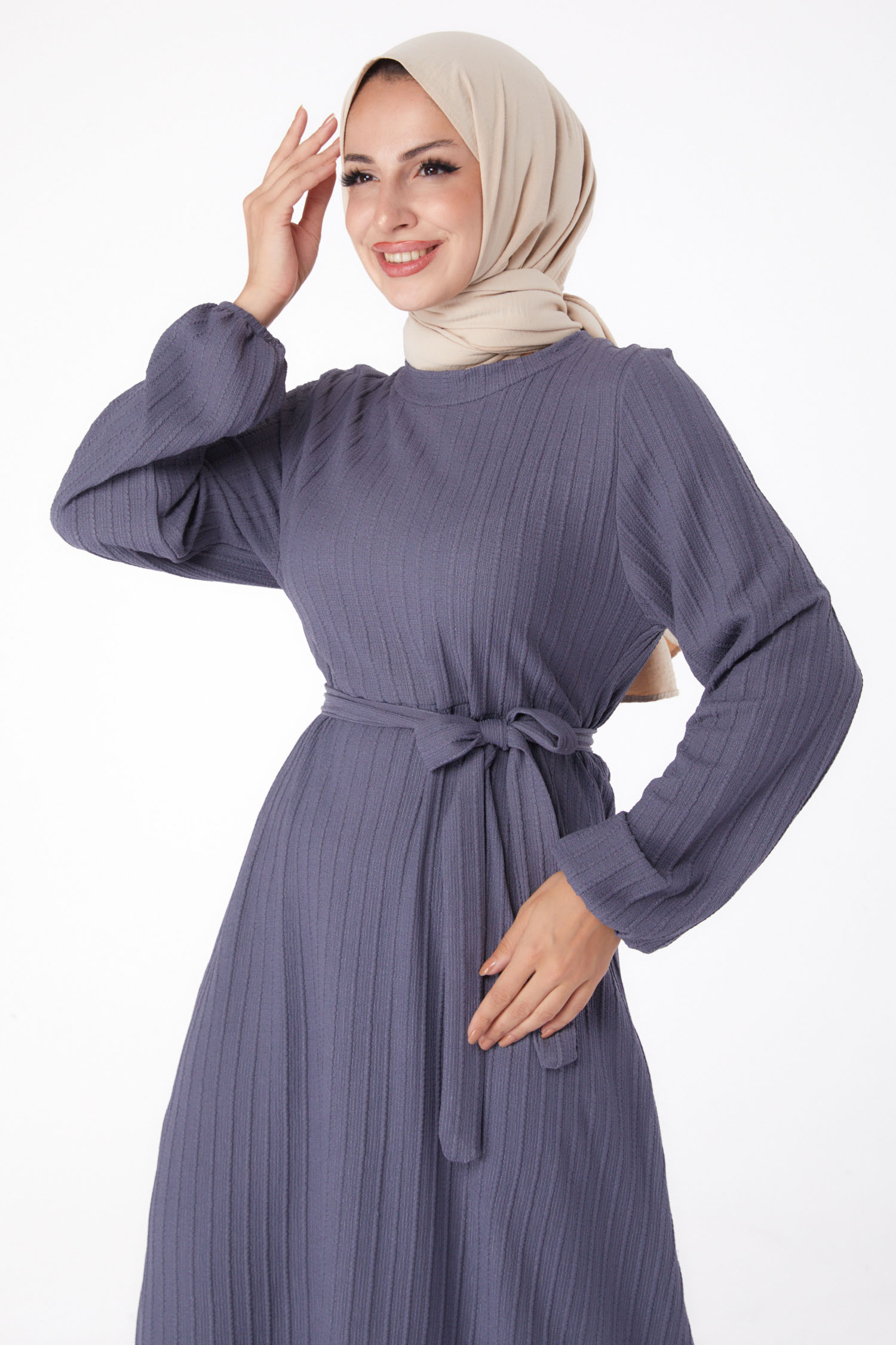 Kuşaklı Elbise Antrasit - 26281 - 2