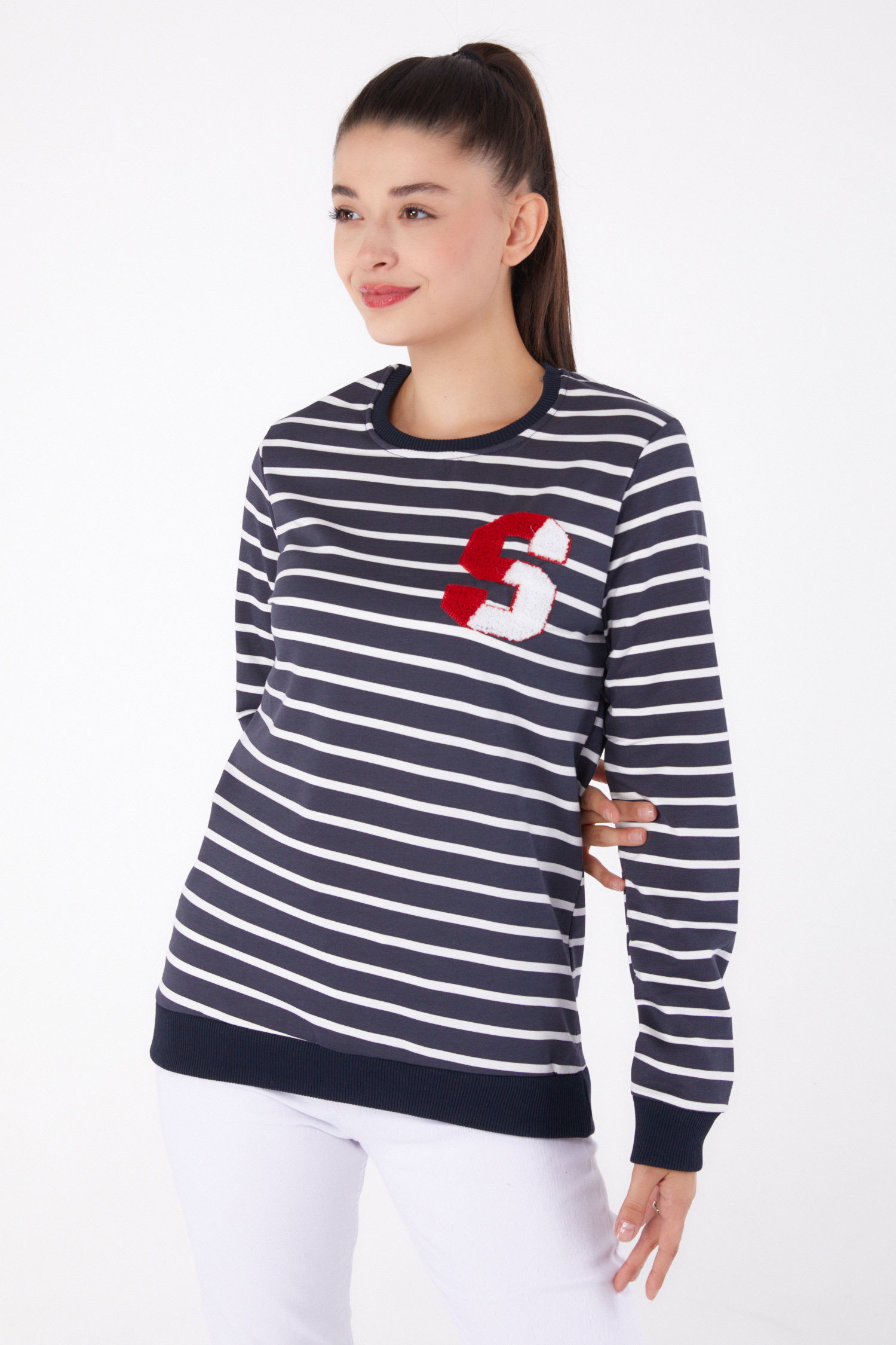Nakışlı Sweatshirt Antrasit - 26286 - 1