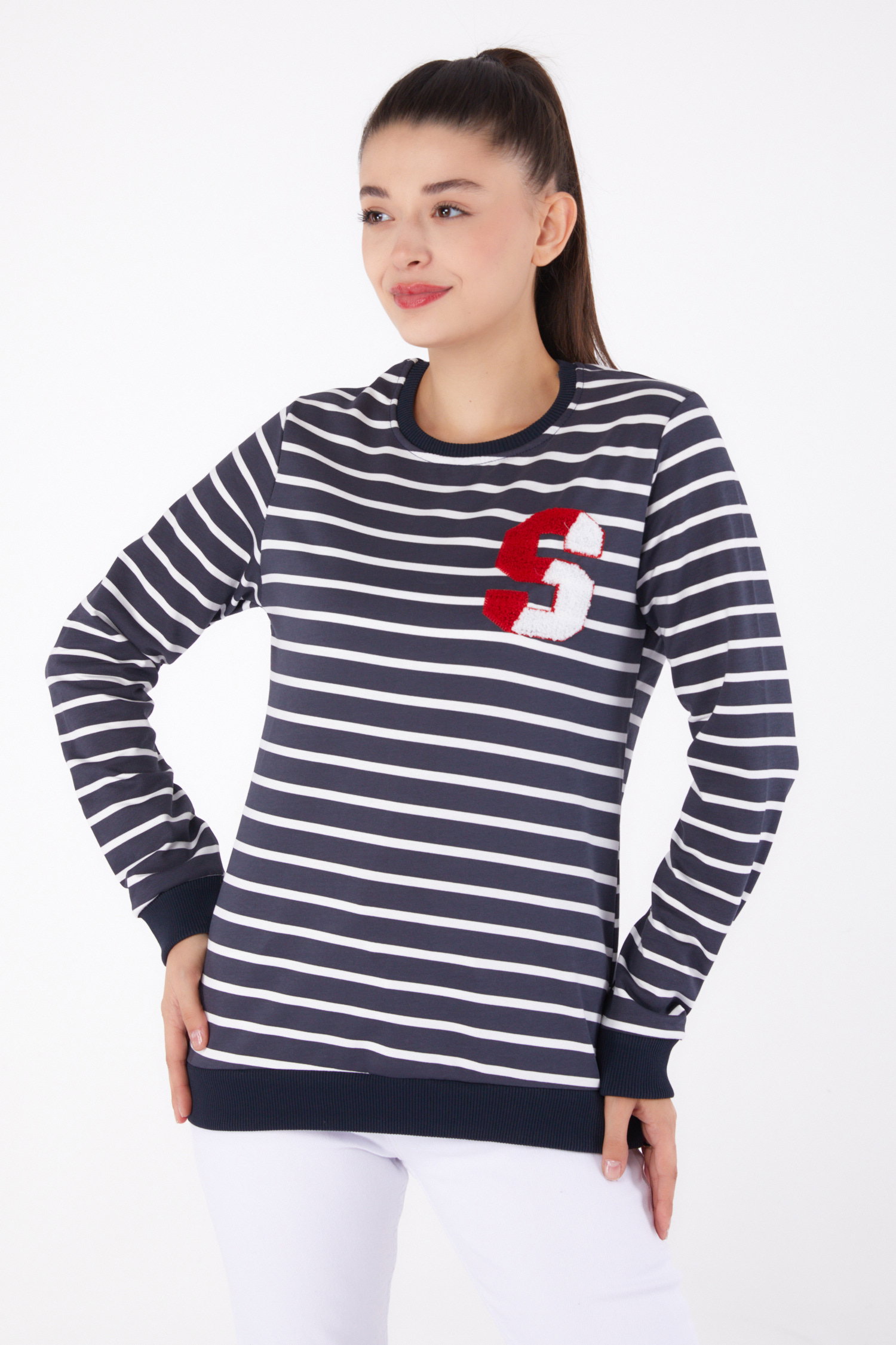 Nakışlı Sweatshirt Antrasit - 26286 - 2
