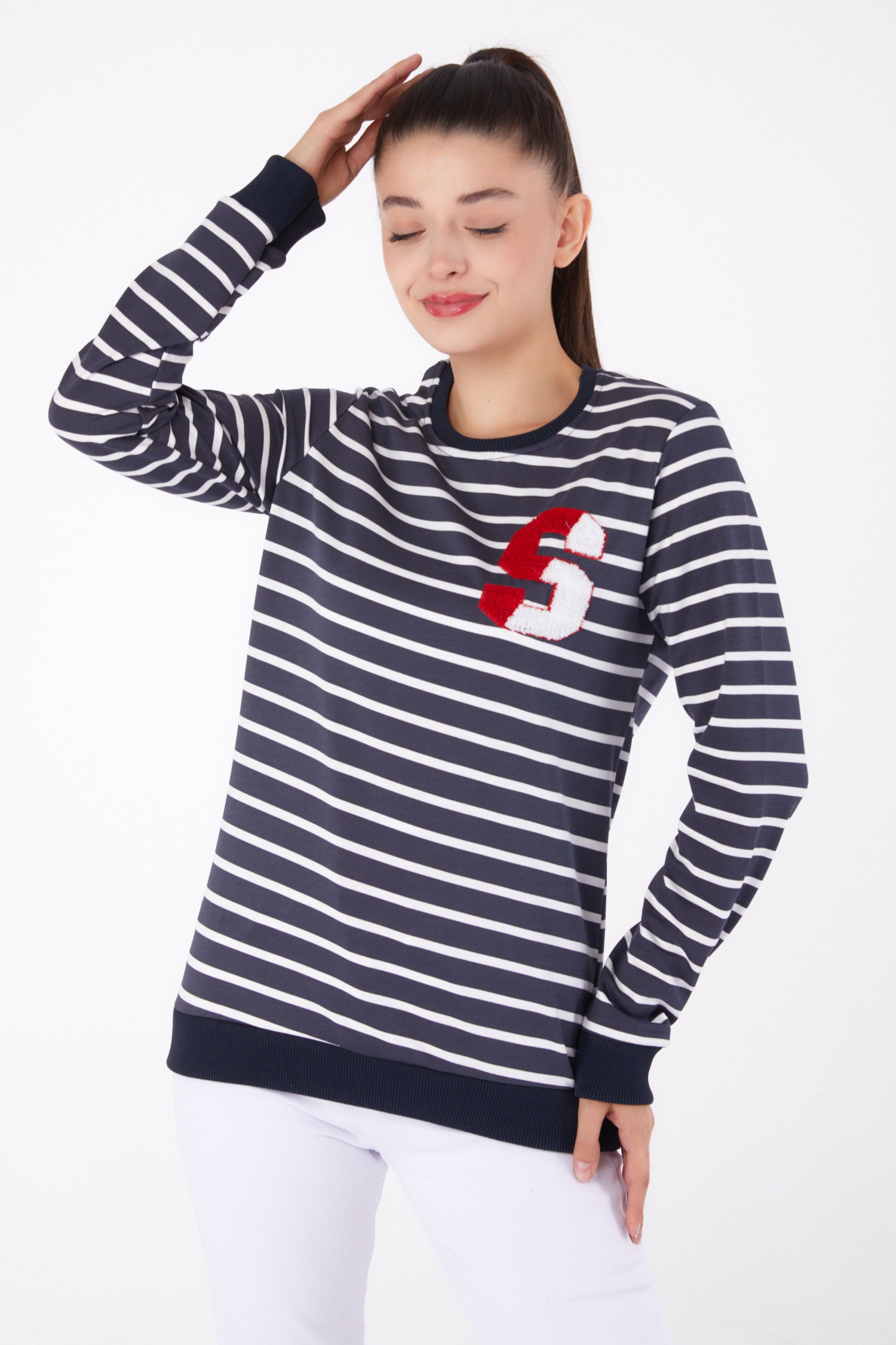 Nakışlı Sweatshirt Antrasit - 26286 - 3