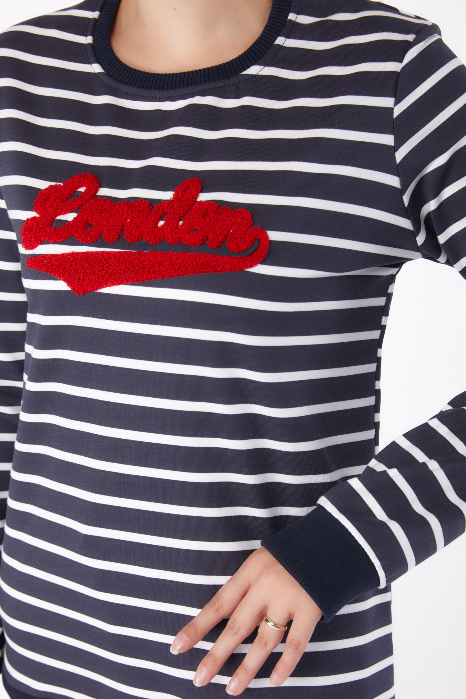 Düz Bisiklet Yaka Kadın Antrasit Nakışlı Sweatshirt - 26287 - 6