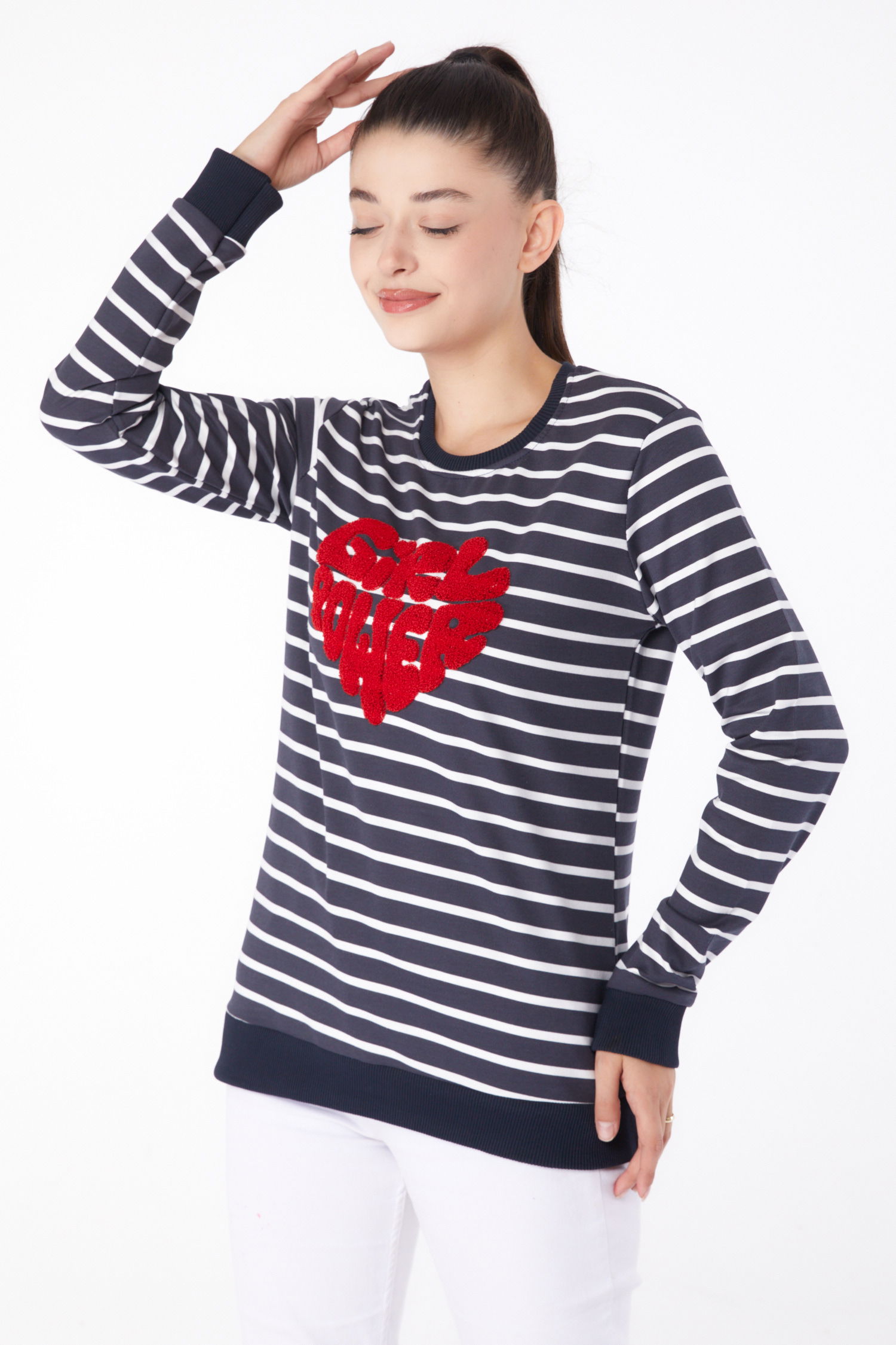 Nakışlı Sweatshirt Antrasit - 26288 - 3