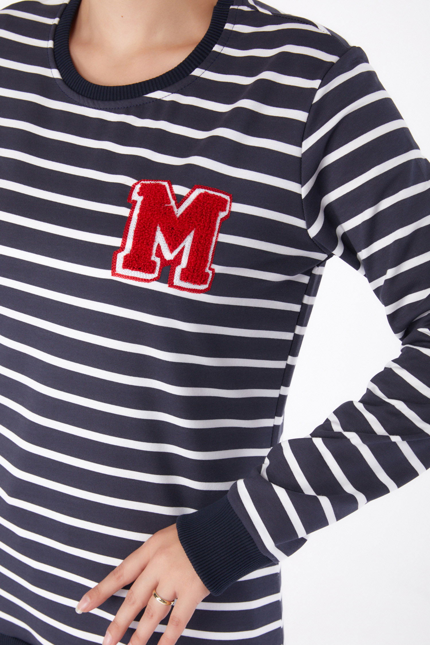 Düz Bisiklet Yaka Kadın Antrasit Nakışlı Sweatshirt - 26291 - 5