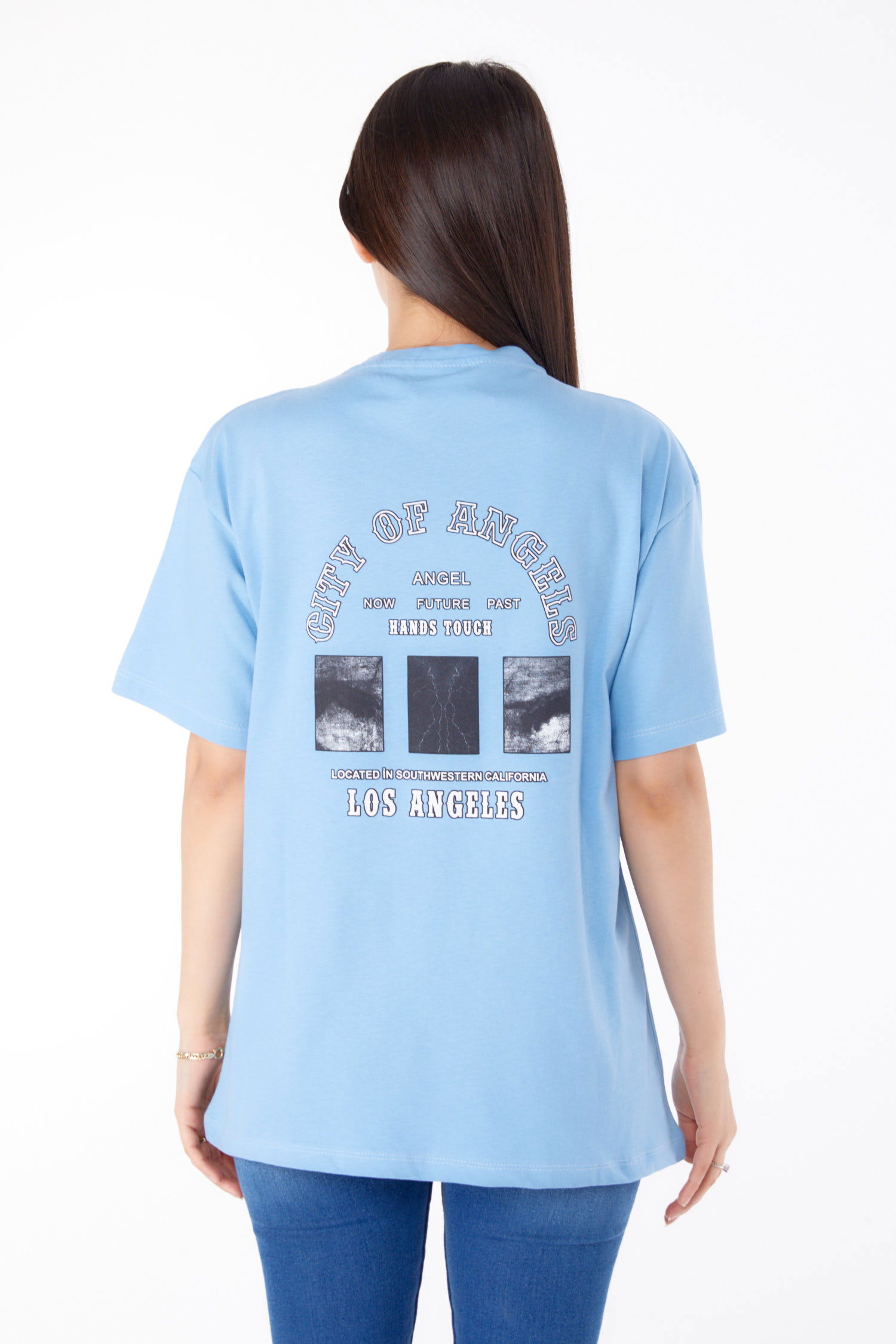 Düz Bisiklet Yaka Kadın Bebe Mavi Baskılı T-shirt - 25704 - 5