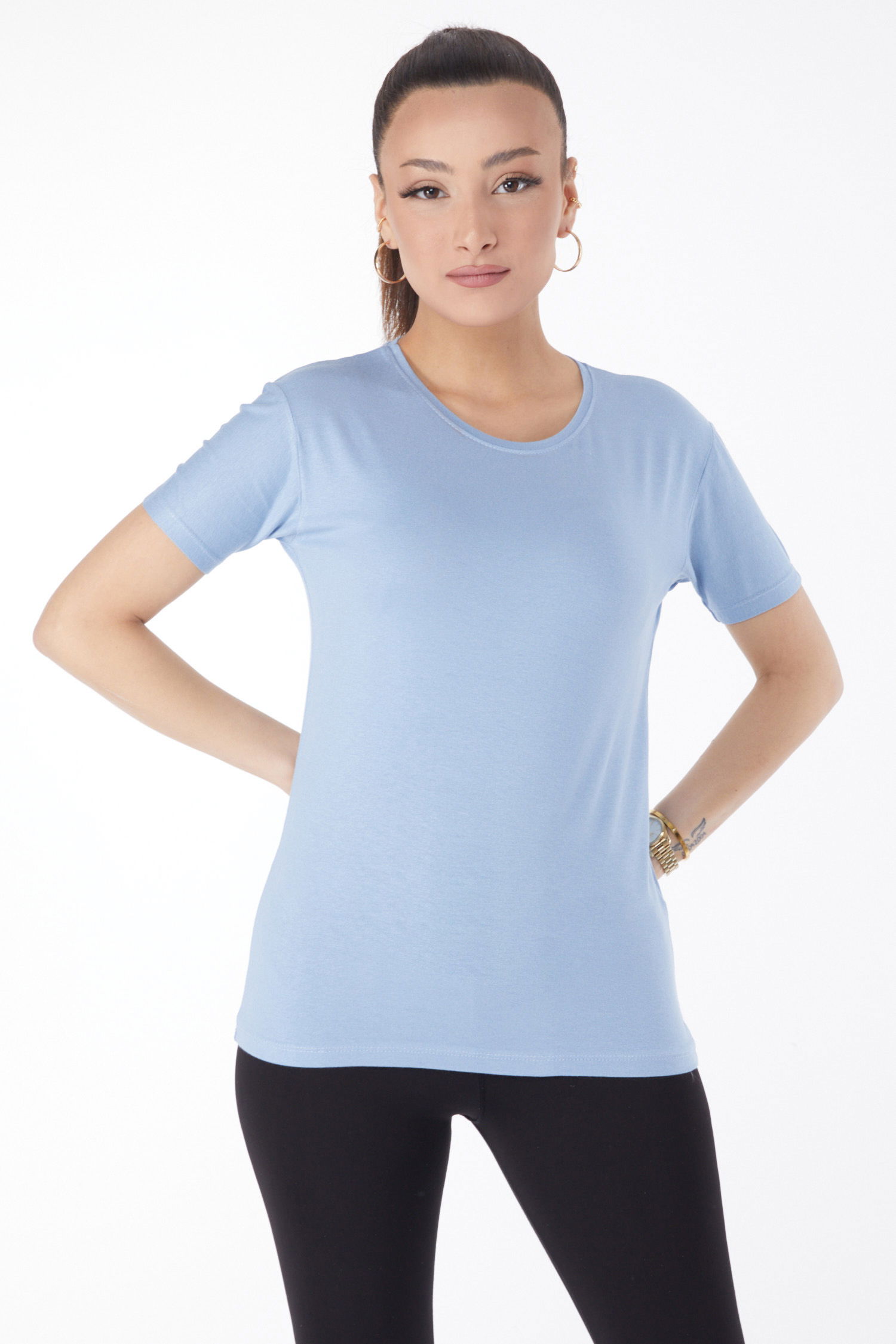 Kısa Kollu Baskısız T-shirt Bebe Mavi - 24764 - 1