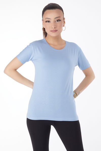 Kısa Kollu Baskısız T-shirt Bebe Mavi - 24764 