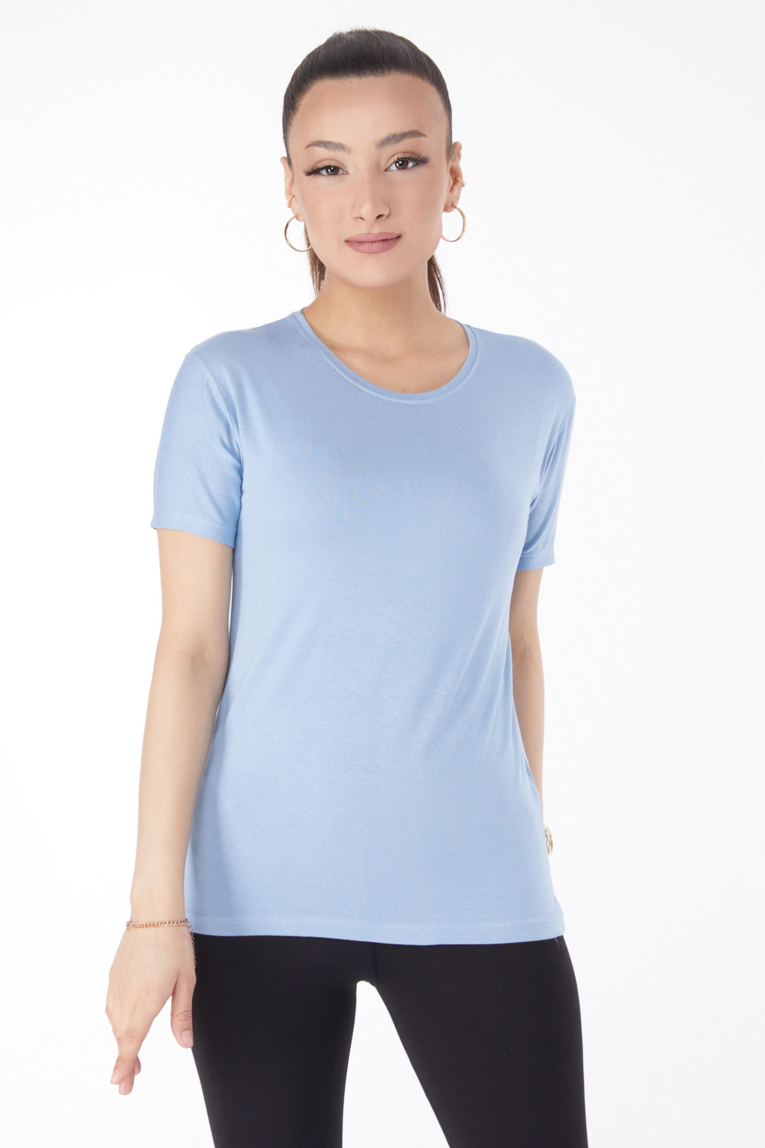 Kısa Kollu Baskısız T-shirt Bebe Mavi - 24764 - 2