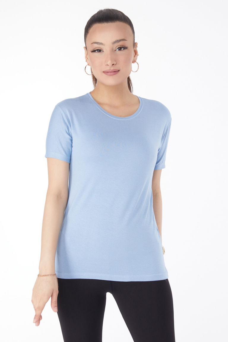 Kısa Kollu Baskısız T-shirt Bebe Mavi - 24764 - TOFİSA