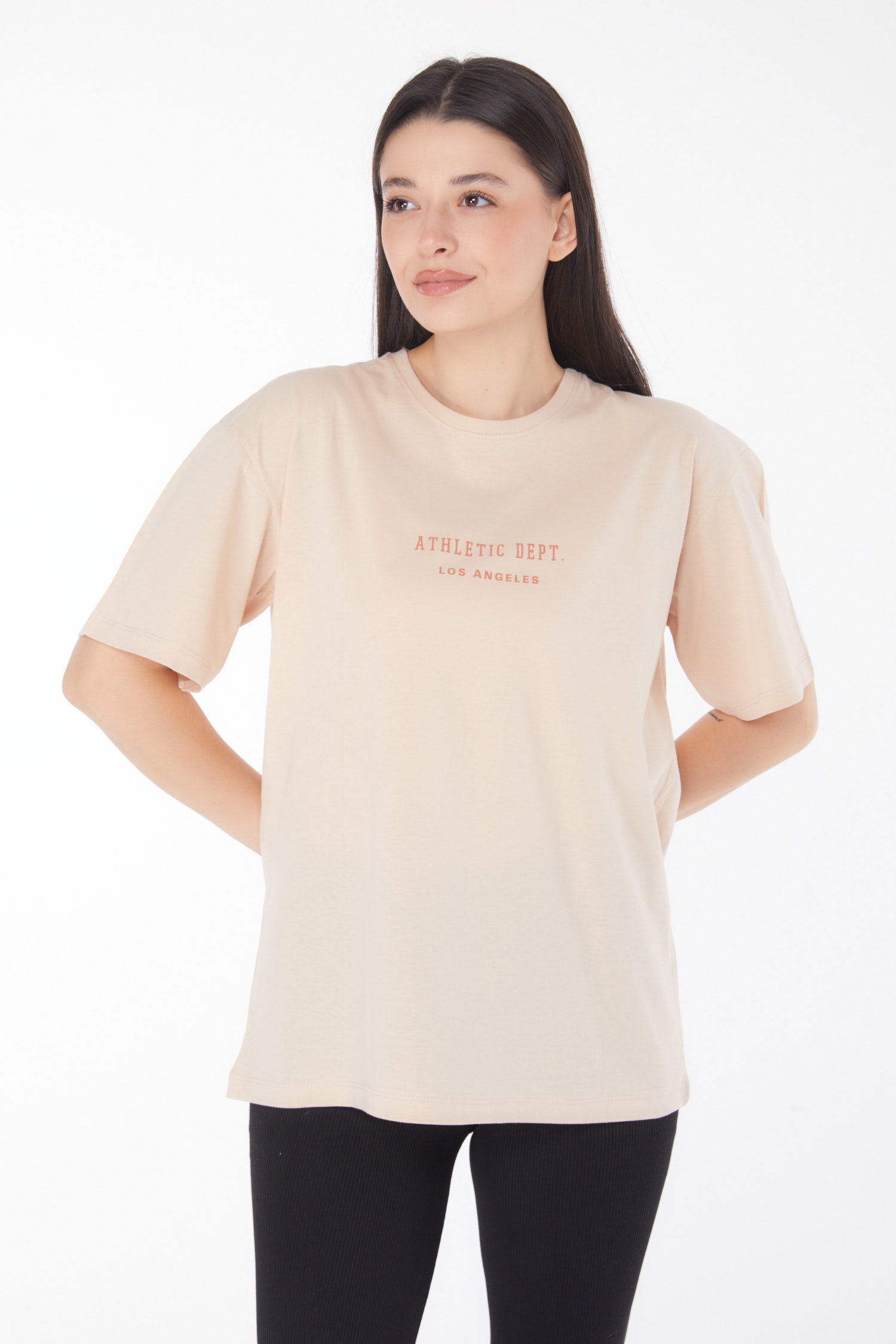 Baskılı T-shirt Bej - 25693 - 1