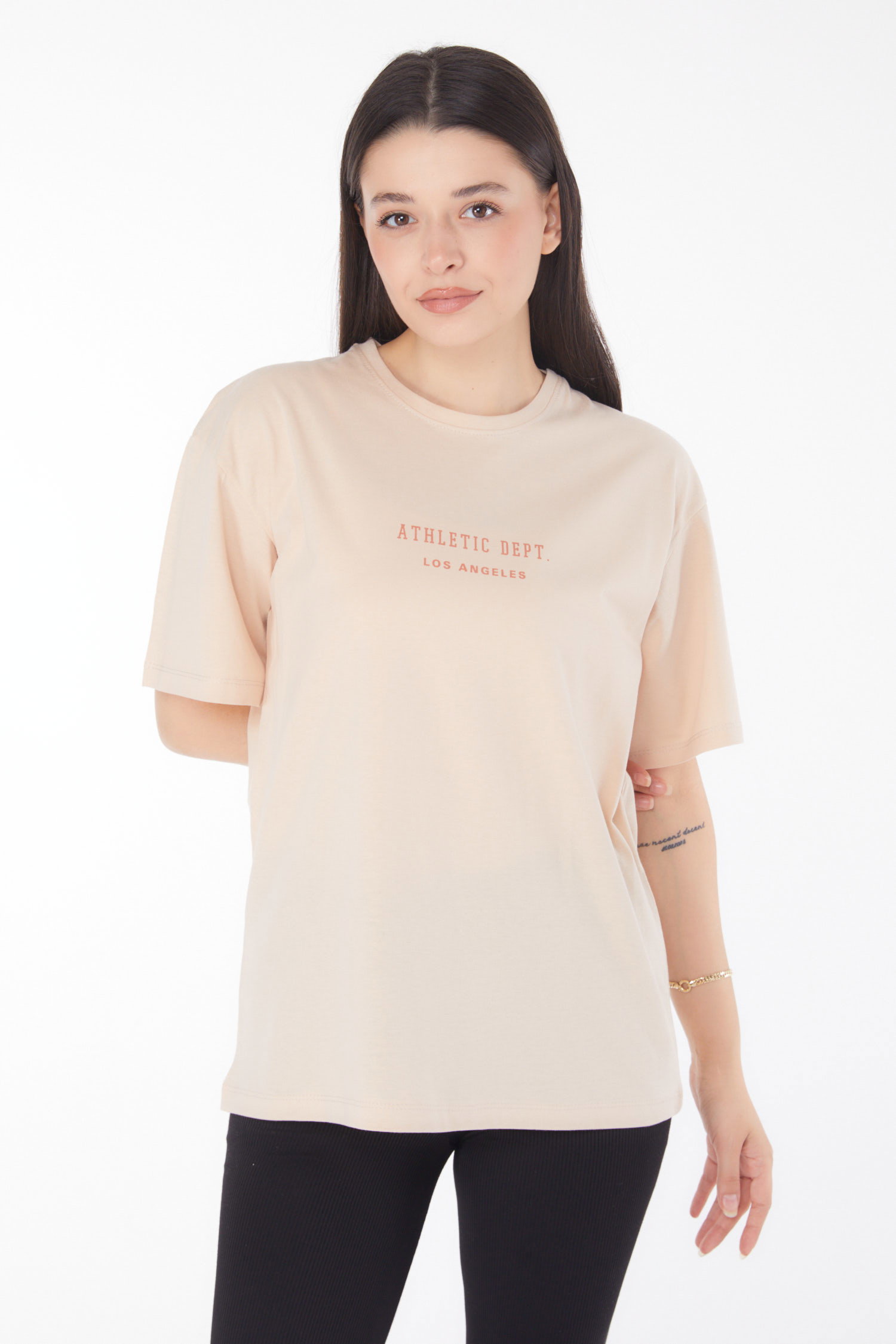 Baskılı T-shirt Bej - 25693 - 2