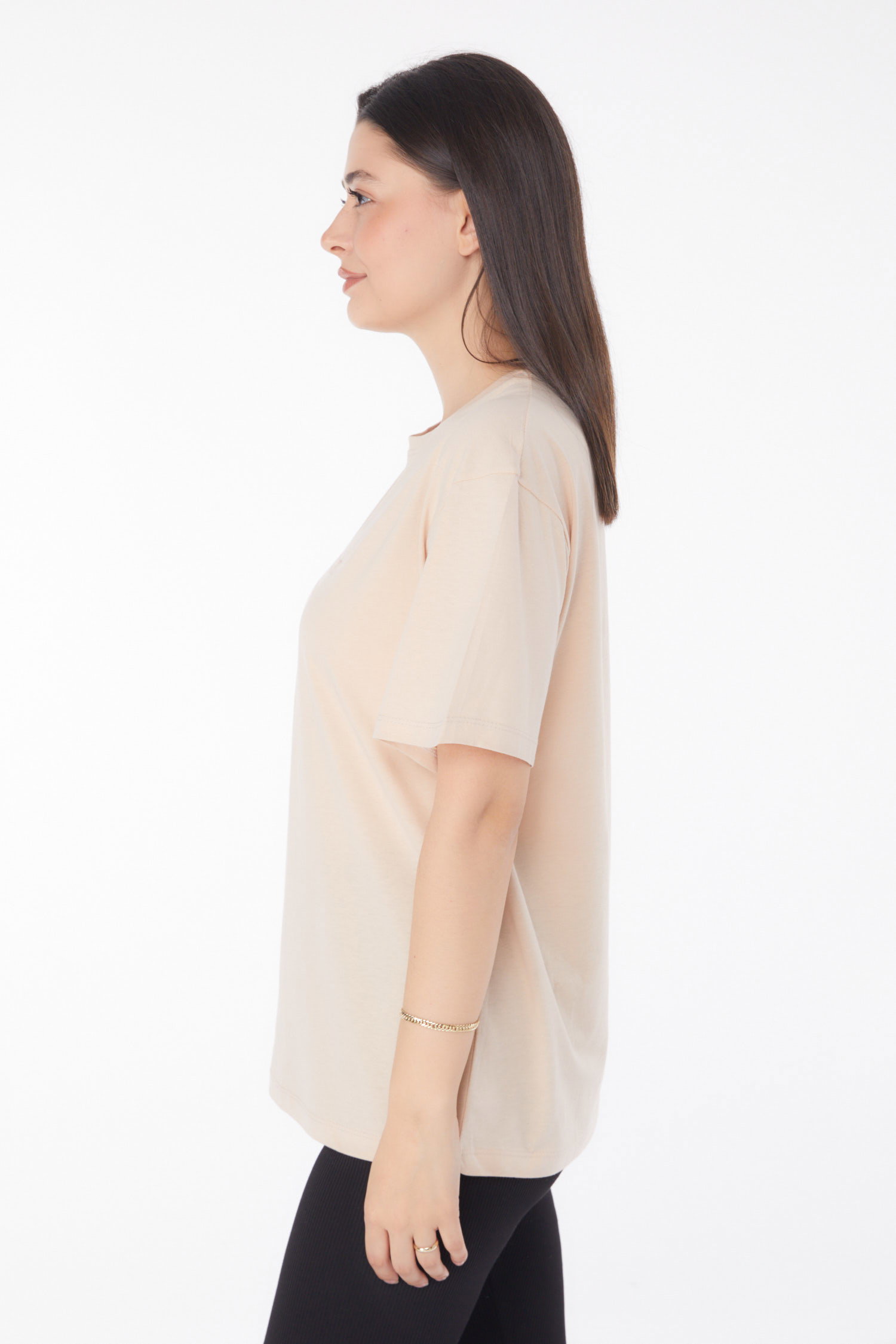 Baskılı T-shirt Bej - 25693 - 4