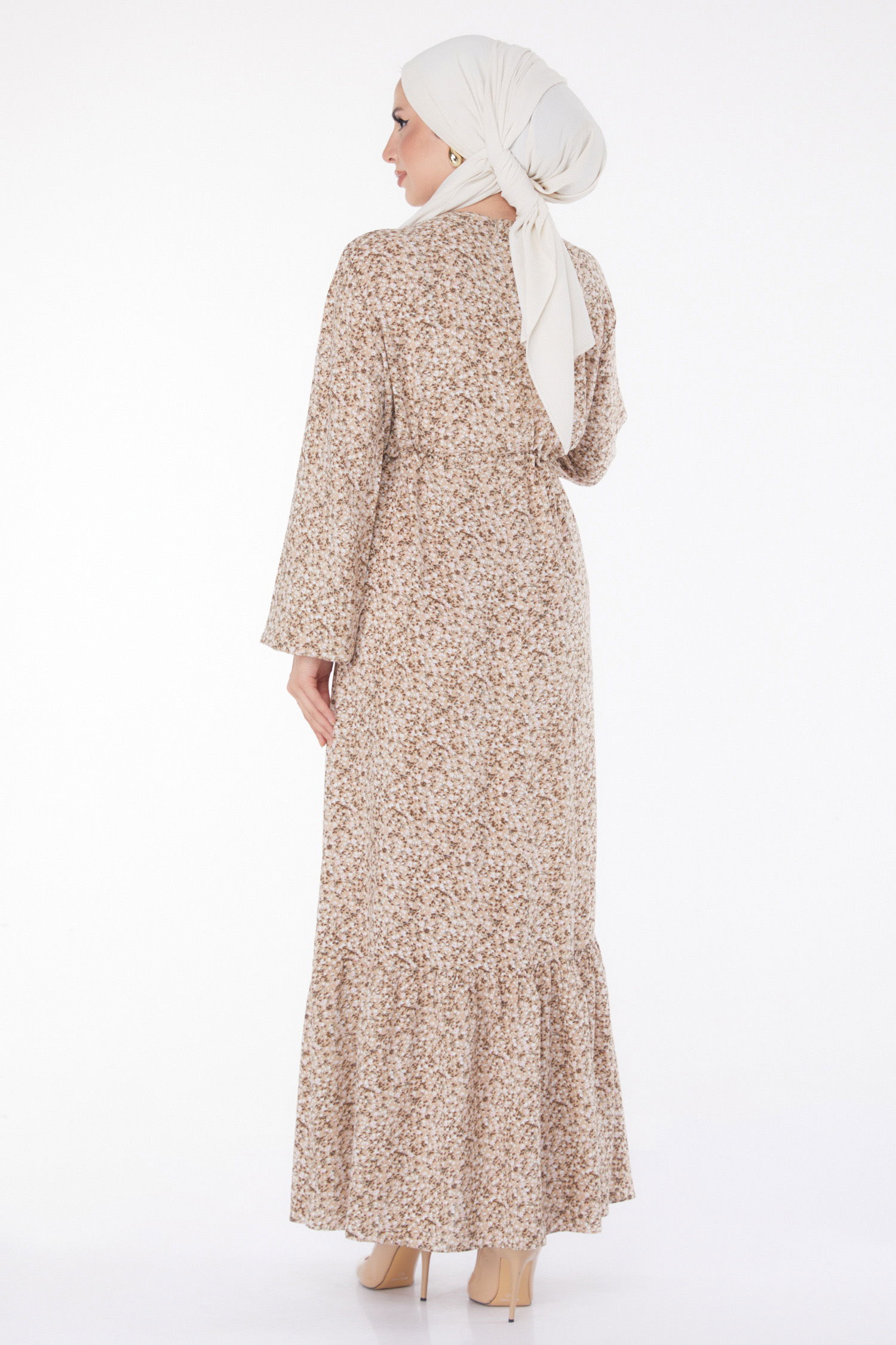 Çiçek Desenli Elbise Bej - 25408 - 6