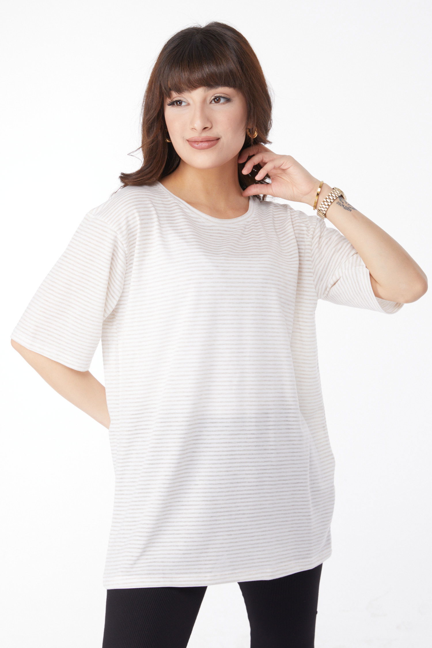 Çizglİi T-short Bej - 25119 - 1