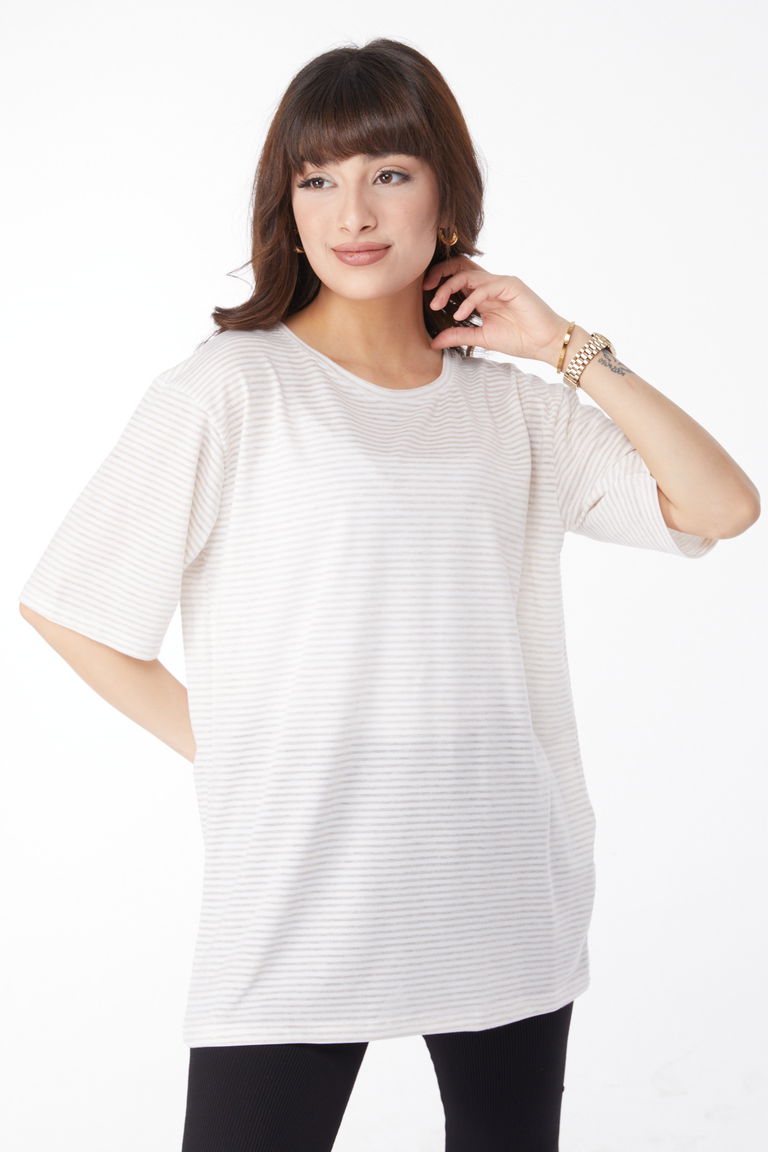 Çizglİi T-short Bej - 25119 - TOFİSA