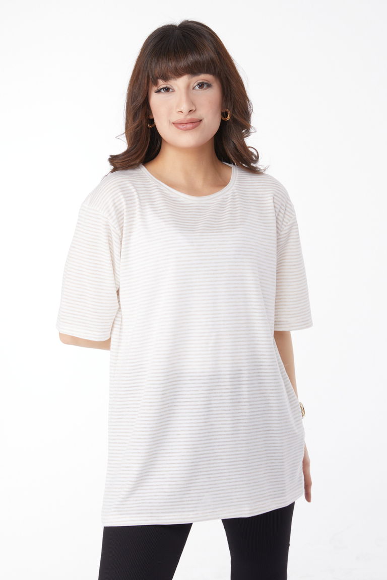 Çizglİi T-short Bej - 25119 - TOFİSA