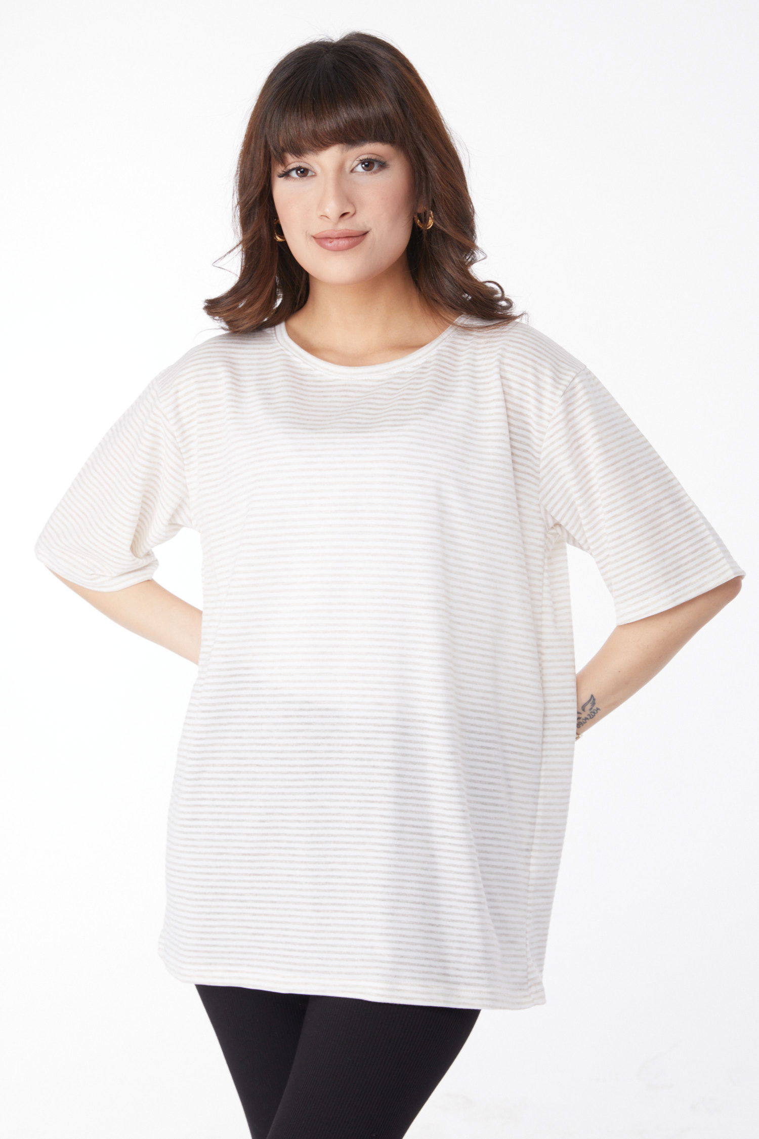 Çizglİi T-short Bej - 25119 - 3