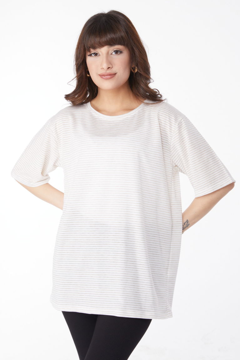 Çizglİi T-short Bej - 25119 - TOFİSA