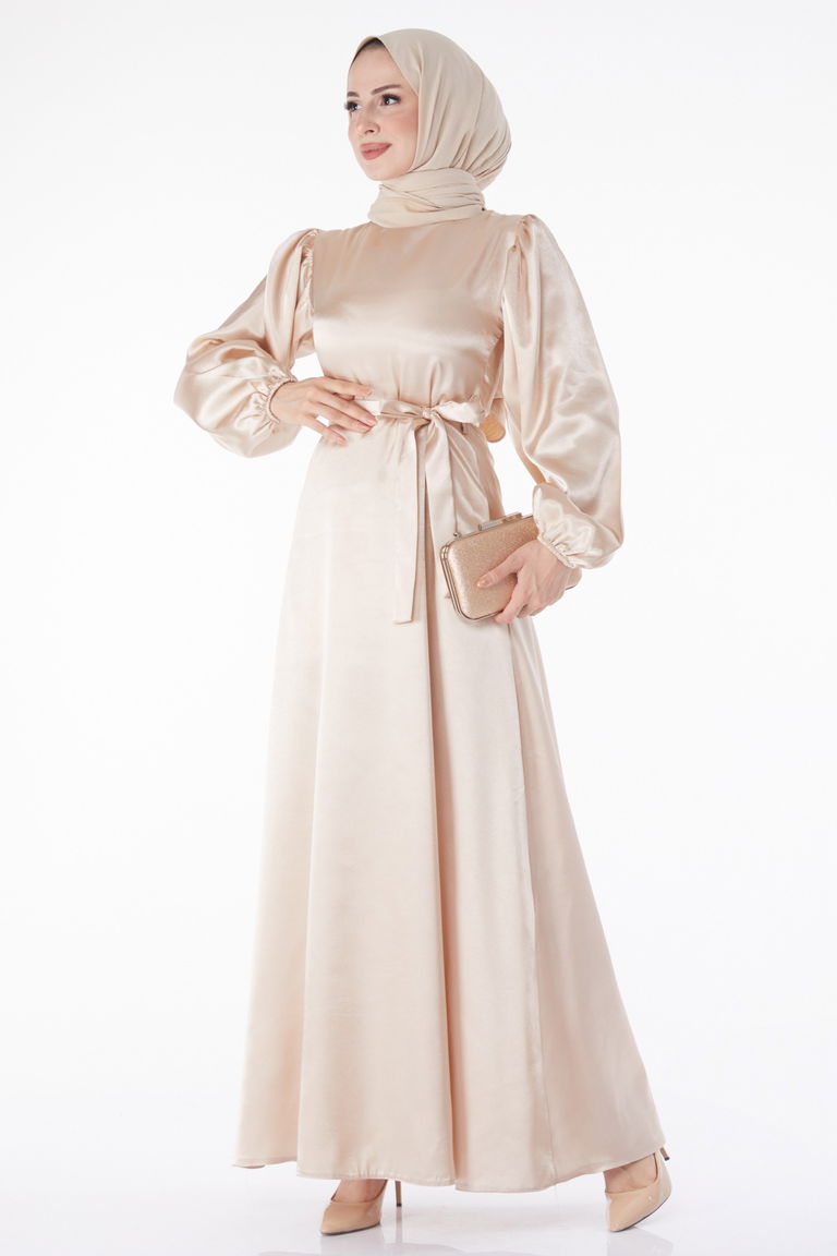 Kuşaklı Elbise Bej - 13160 - TOFİSA