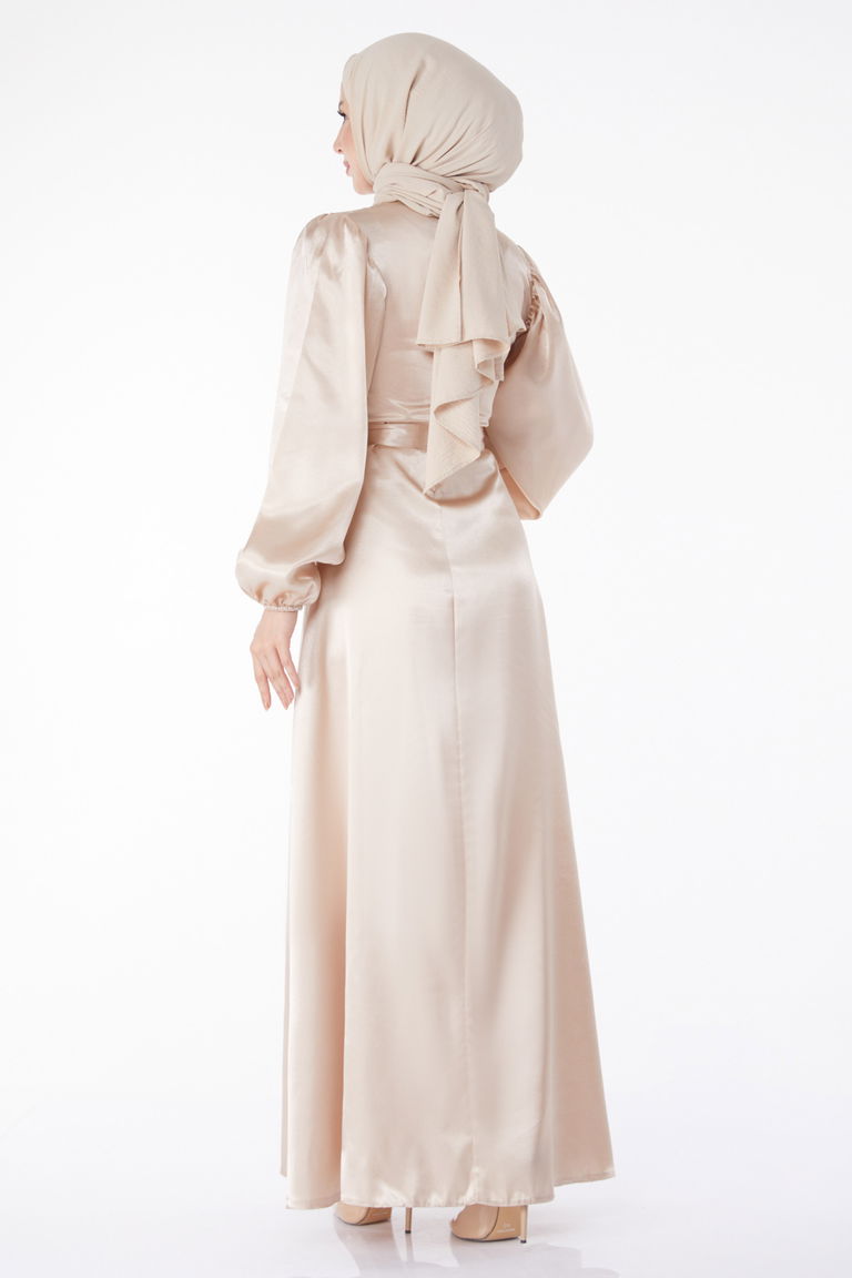Kuşaklı Elbise Bej - 13160 - TOFİSA