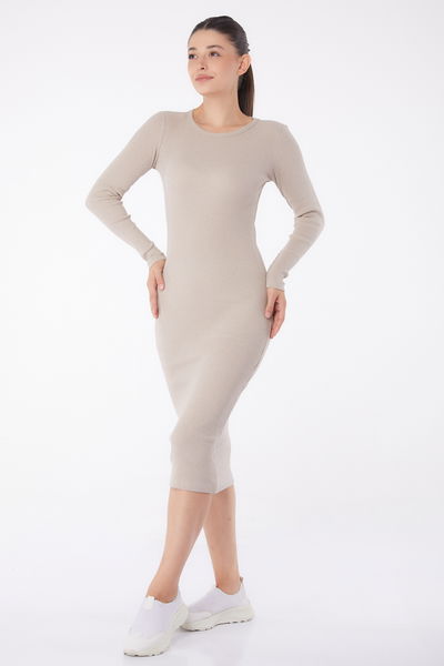 Midi Elbise Bej - 26126 