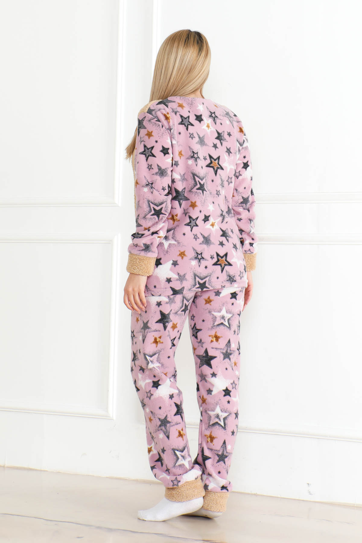 Nakışlı Peluş Polar Pijama Takım Bej - 26637 - 4