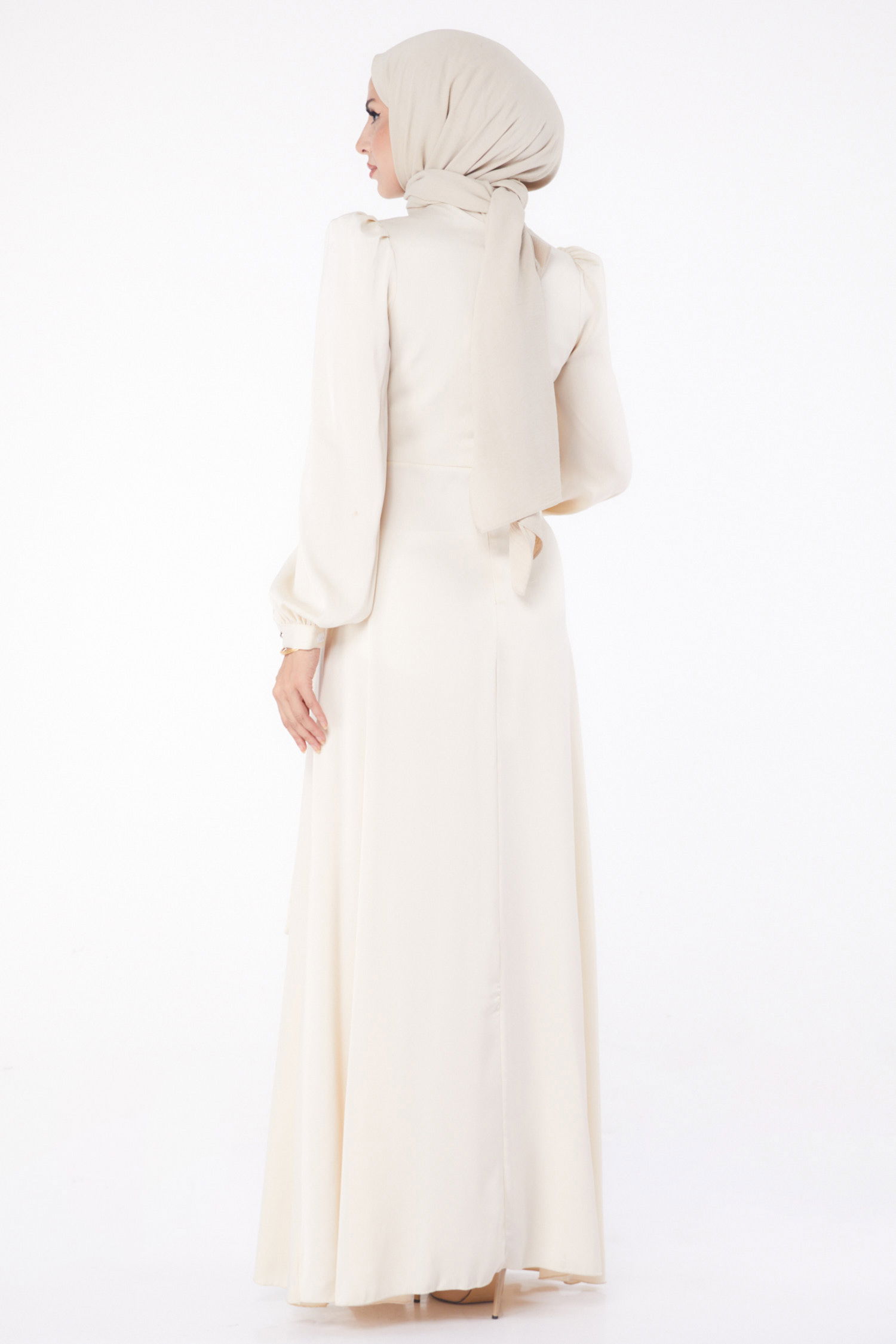 Taşlı Abiye Elbise Bej - 26193 - 5