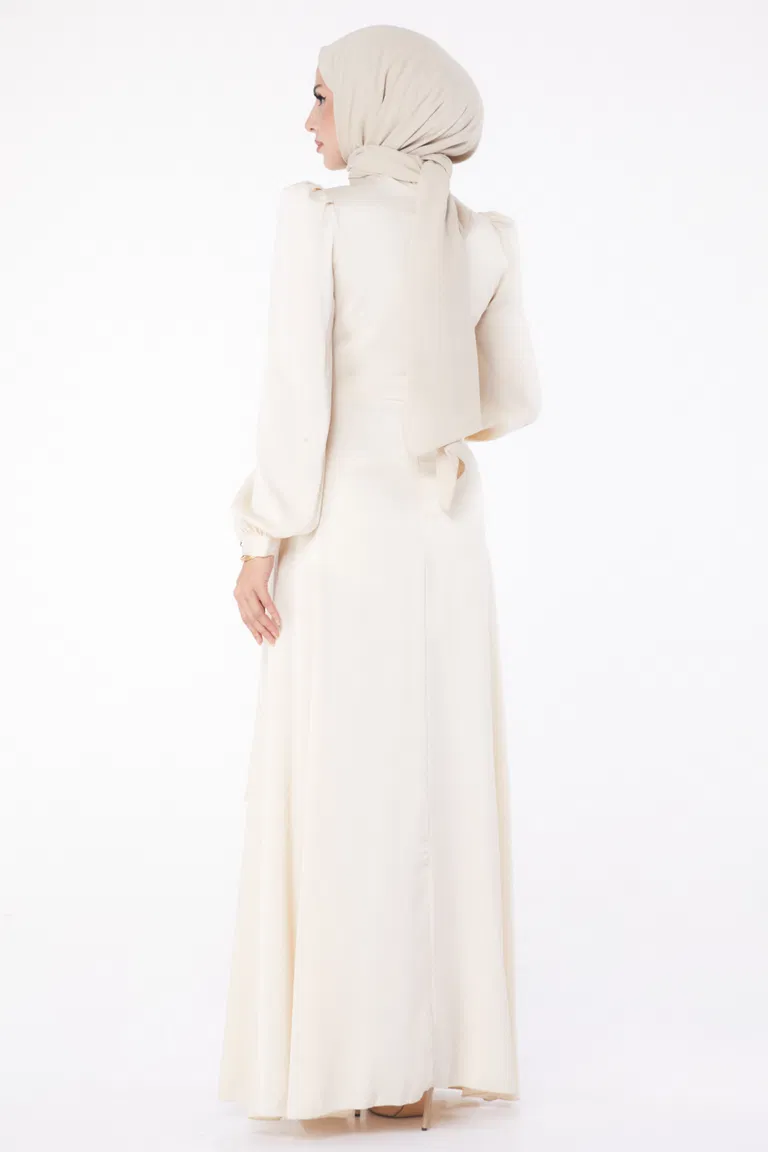 Taşlı Abiye Elbise Bej - 26193 - TOFİSA