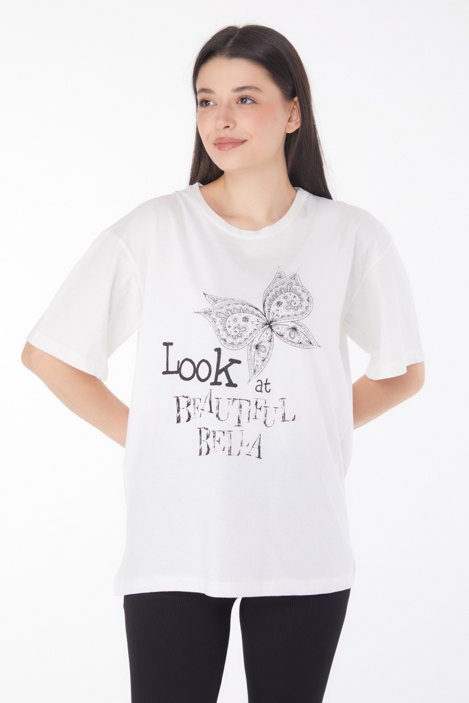 Baskılı Kısa Kollu T-shirt Beyaz - 25766 - 1