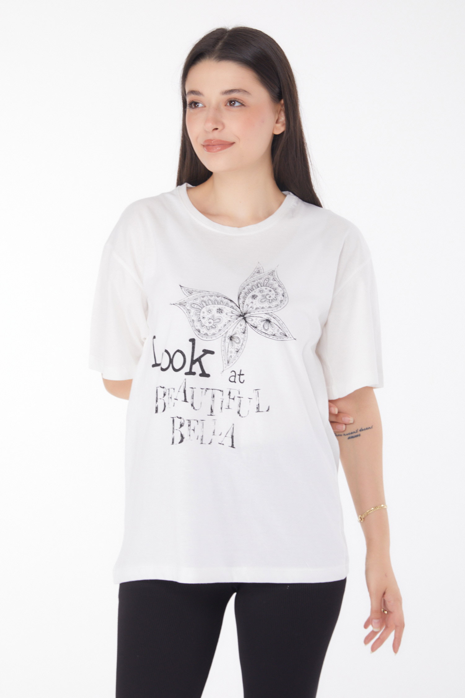 Baskılı Kısa Kollu T-shirt Beyaz - 25766 - 2