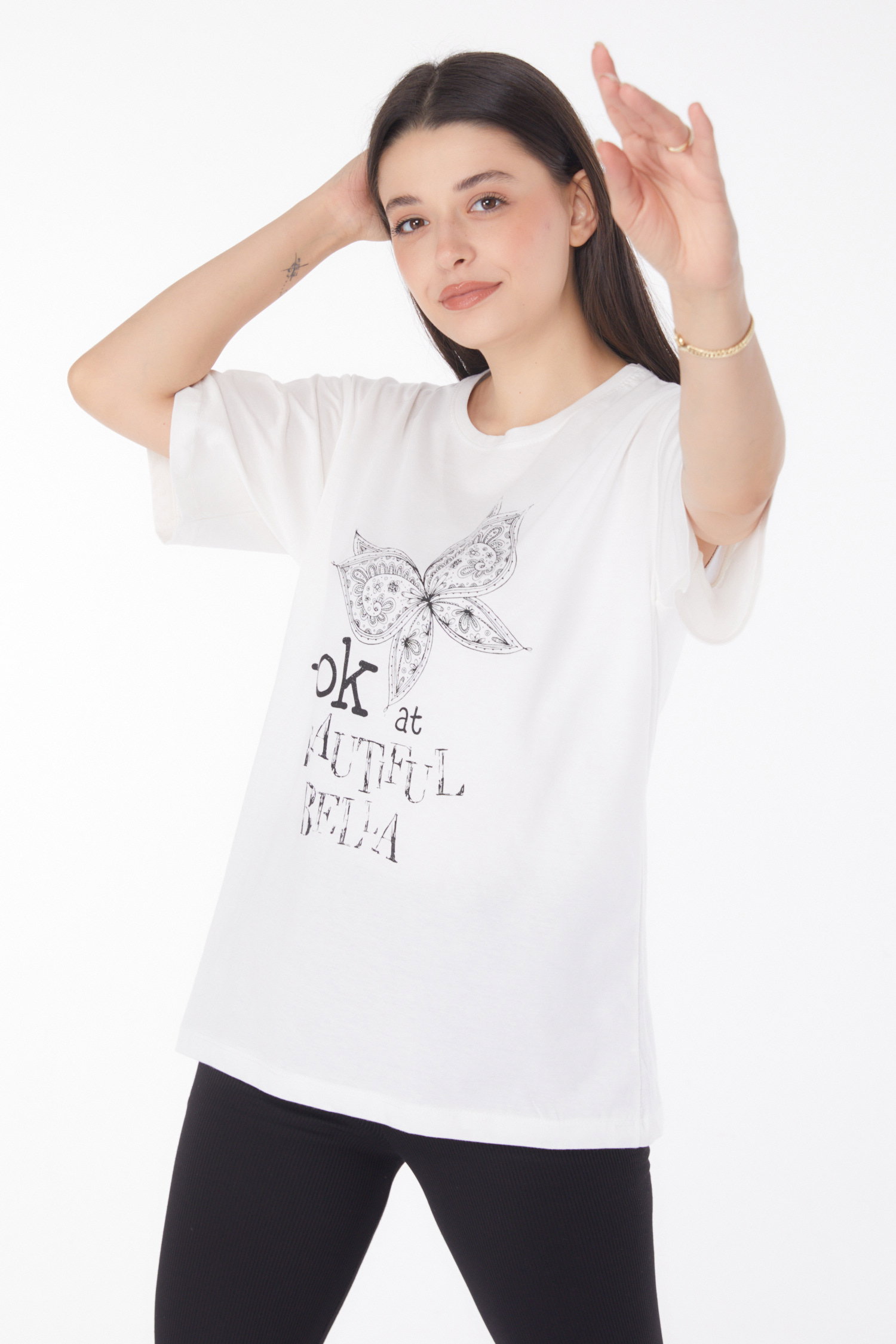 Baskılı Kısa Kollu T-shirt Beyaz - 25766 - 3