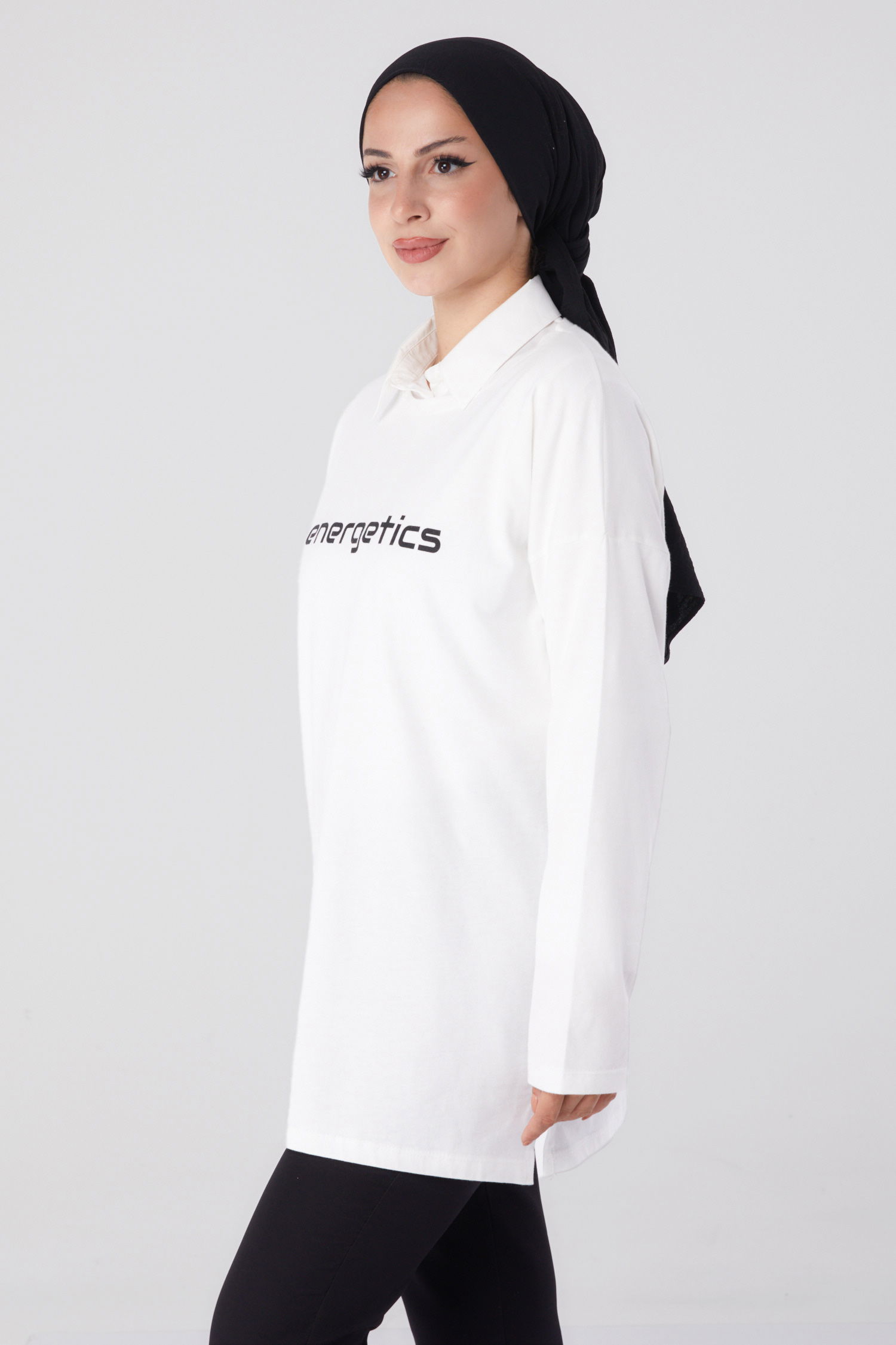 Düz Bisiklet Yaka Kadın Beyaz Baskılı Sweat - 26236 - 4