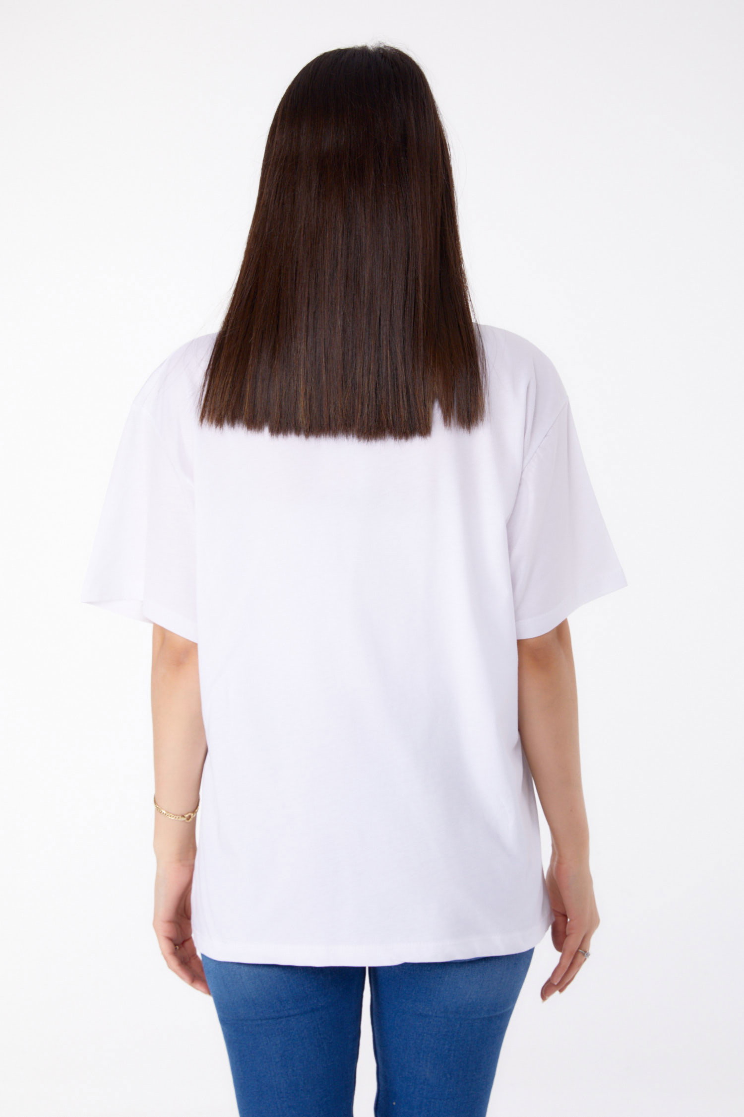 Düz Bisiklet Yaka Kadın Beyaz Baskılı T-shirt - 25693 - 5