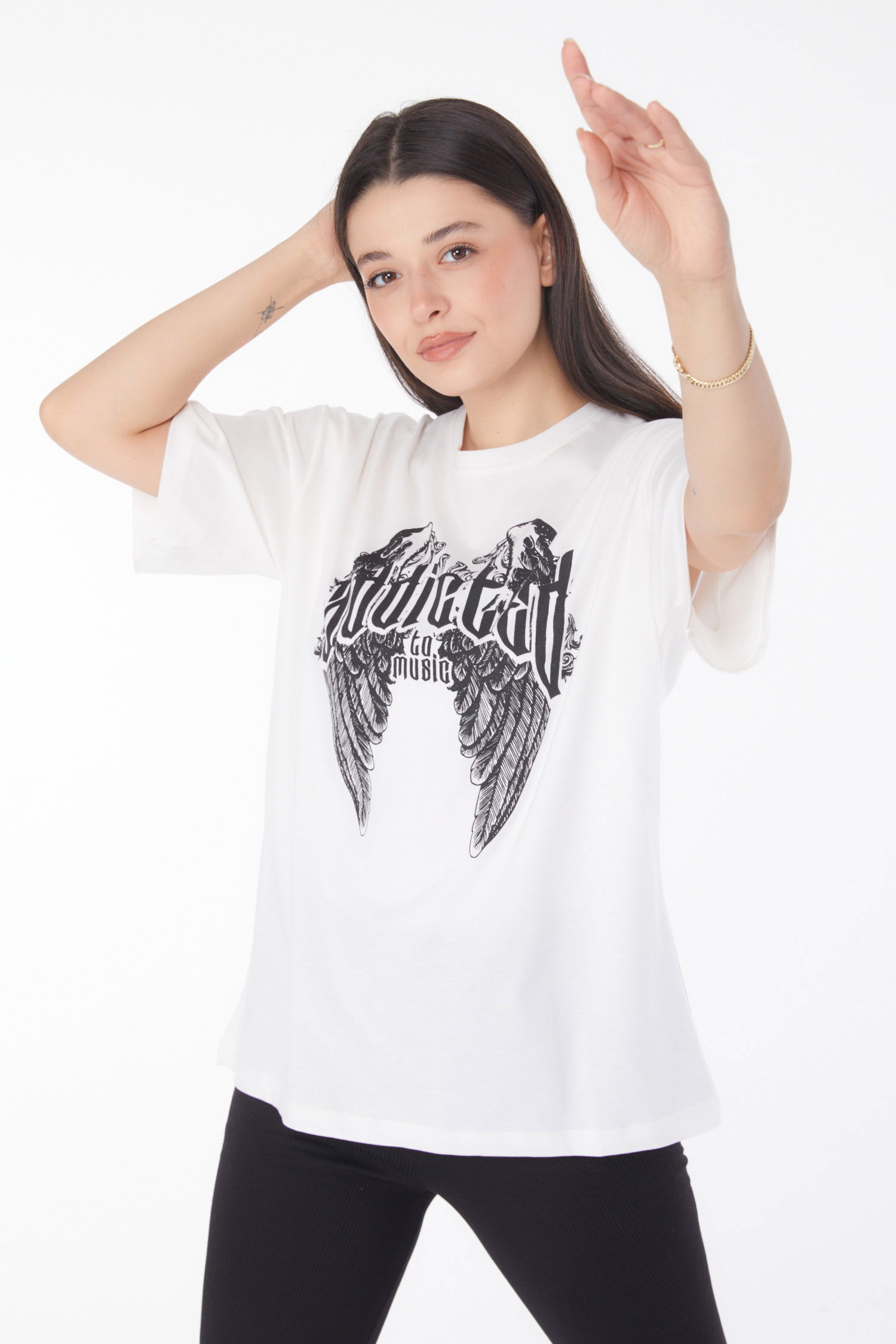 Baskılı T-shirt Beyaz - 25694 - 1
