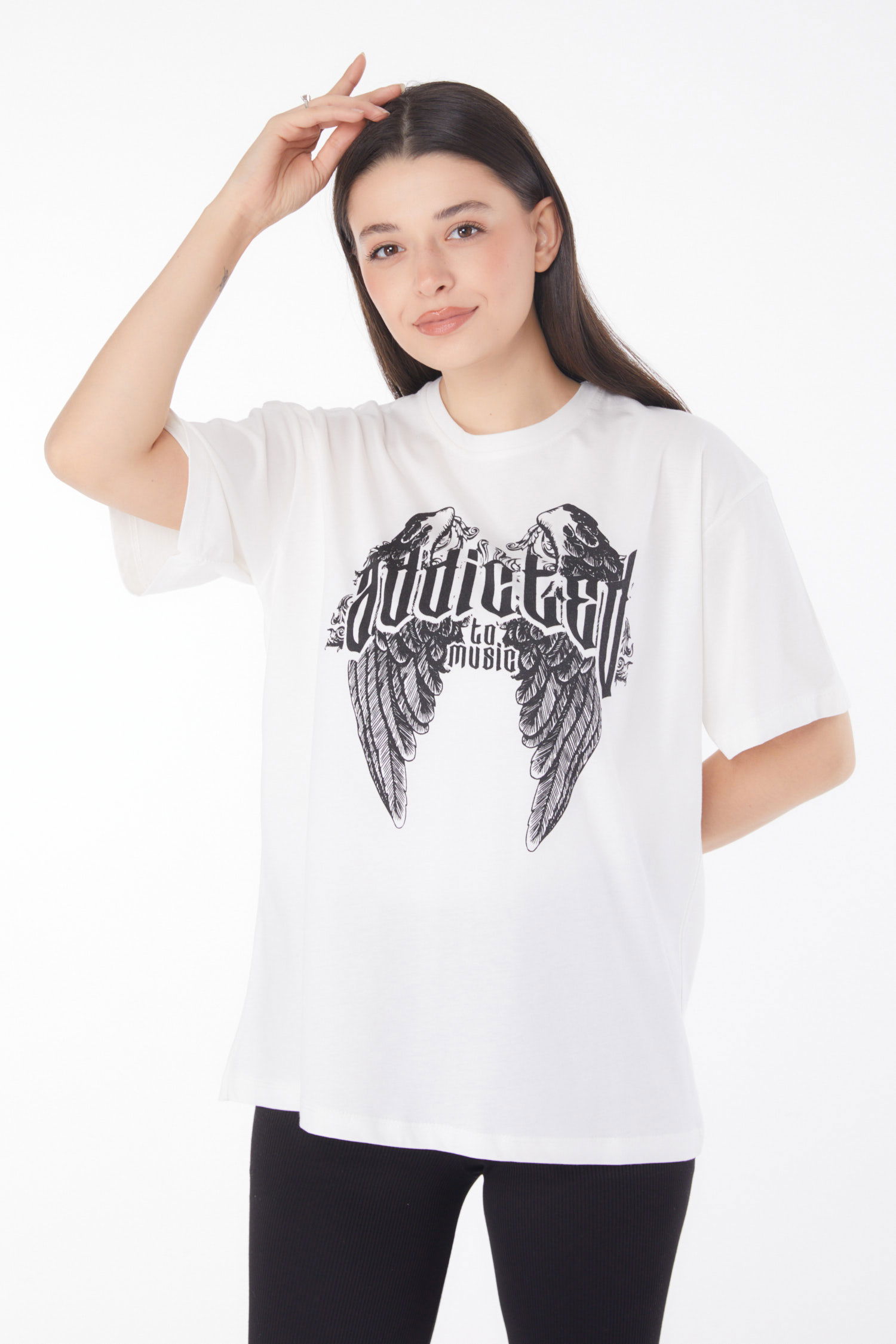 Baskılı T-shirt Beyaz - 25694 - 2