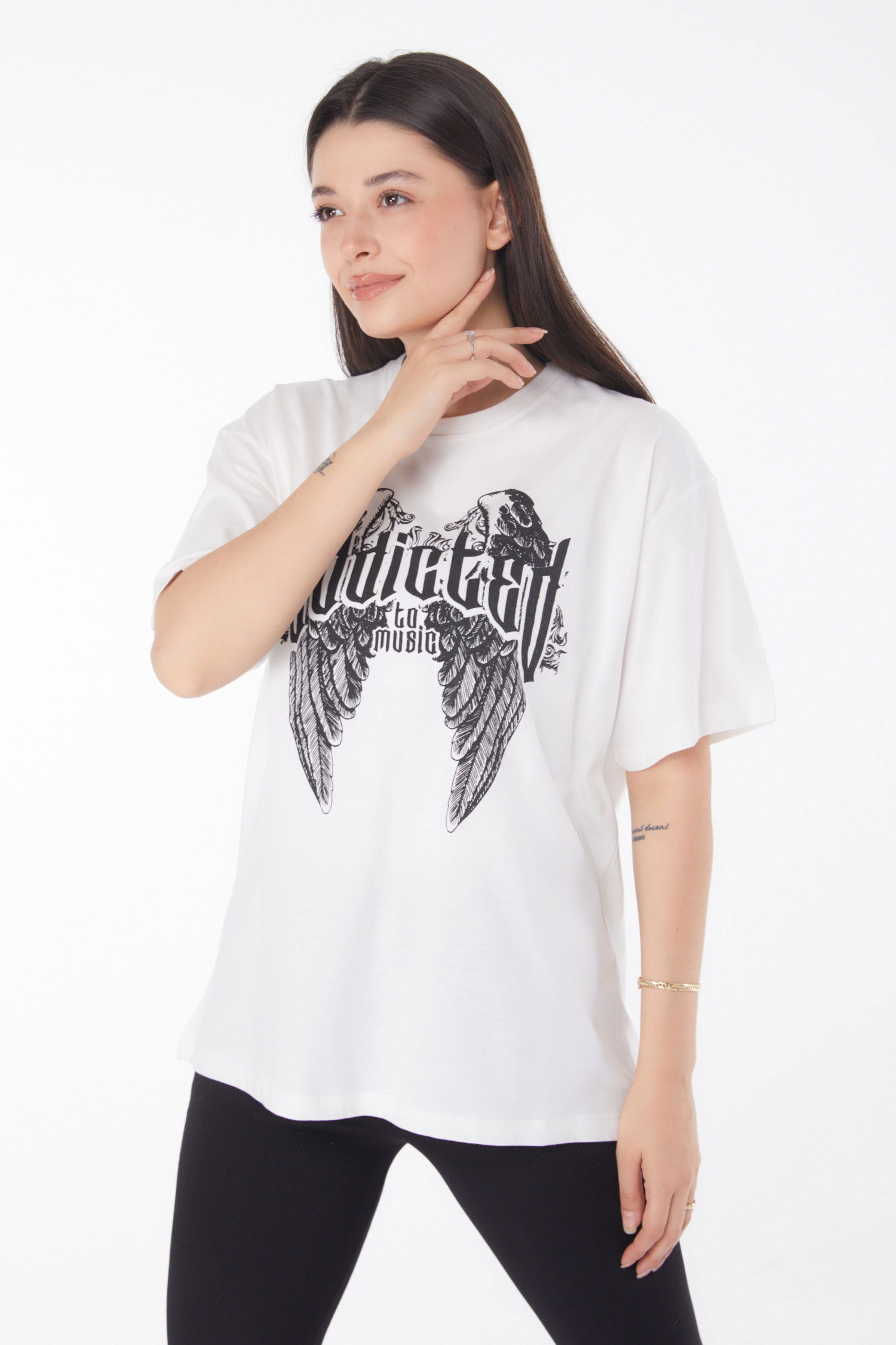 Baskılı T-shirt Beyaz - 25694 - 3
